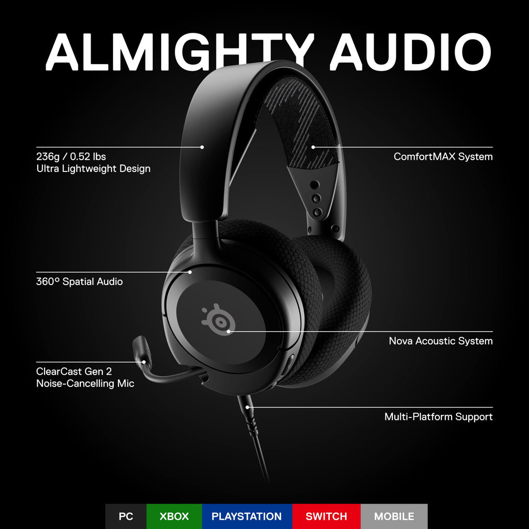 SteelSeries Arctis Nova 1 Multi-System Gaming Headset with Hi-Fi Drivers and Noise-Cancelling Mic