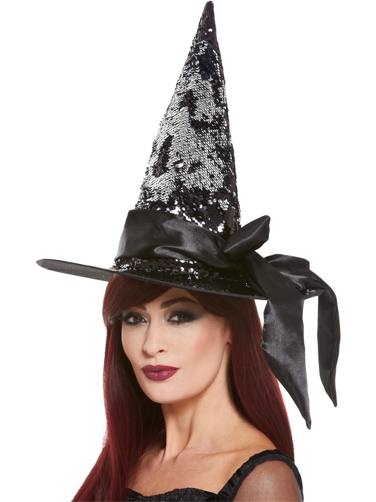 Smiffys Deluxe Reversible Sequin Witch Hat - Black & Silver, One Size, Adult Fancy Dress Accessory
