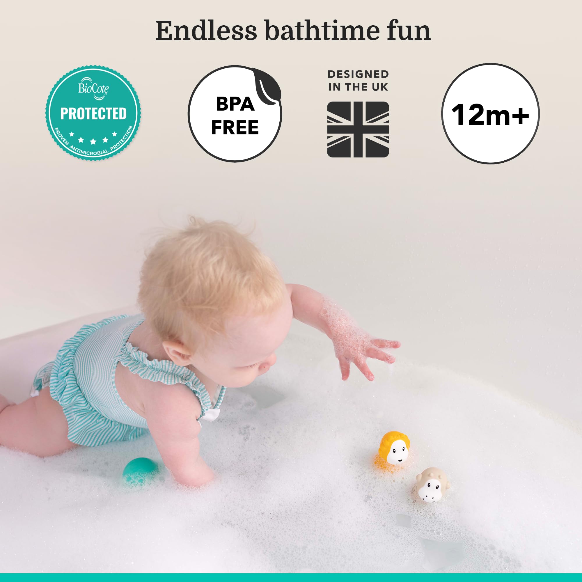 Matchstick Monkey Bathtime Wobblers - Antimicrobial Silicone Bath Toy Set for Babies 12M+ 3