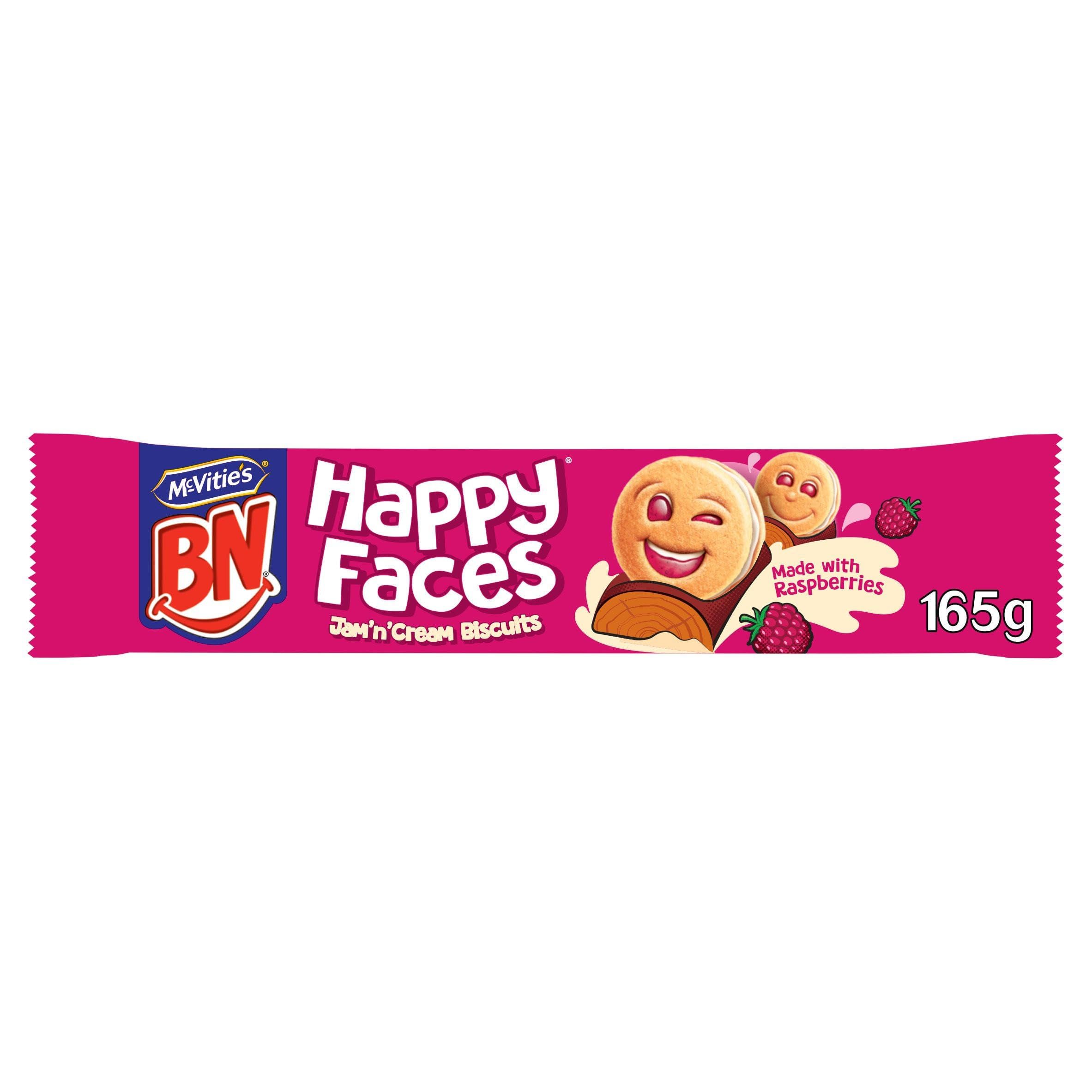 McVitie's BN Happy Faces Jam 'n' Cream Biscuits - Raspberry Flavour | 165g Pack