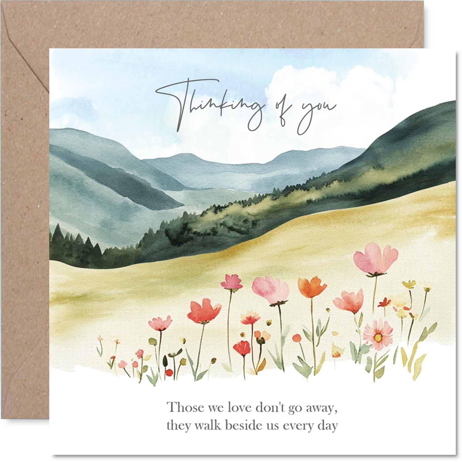 Stuff4 Watercolour Floral Countryside Sympathy Card for Men & Women | 145mm x 145mm