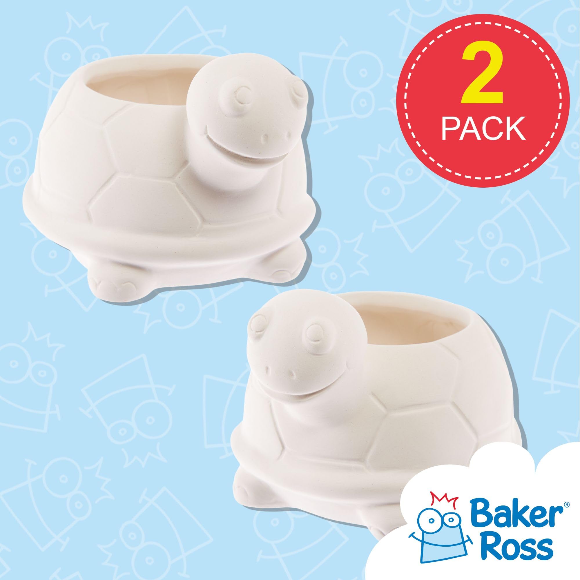 Baker Ross Tortoise Ceramic Flowerpots - Paint Your Own Craft Kit (Set of 2) 2