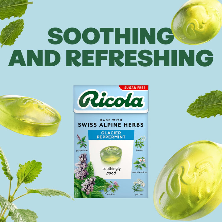 Ricola Glacier Peppermint Sugar Free Swiss Herbal Sweets, 13 Alpine Herbs, Stevia Sweetened, 45g Multipack of 10