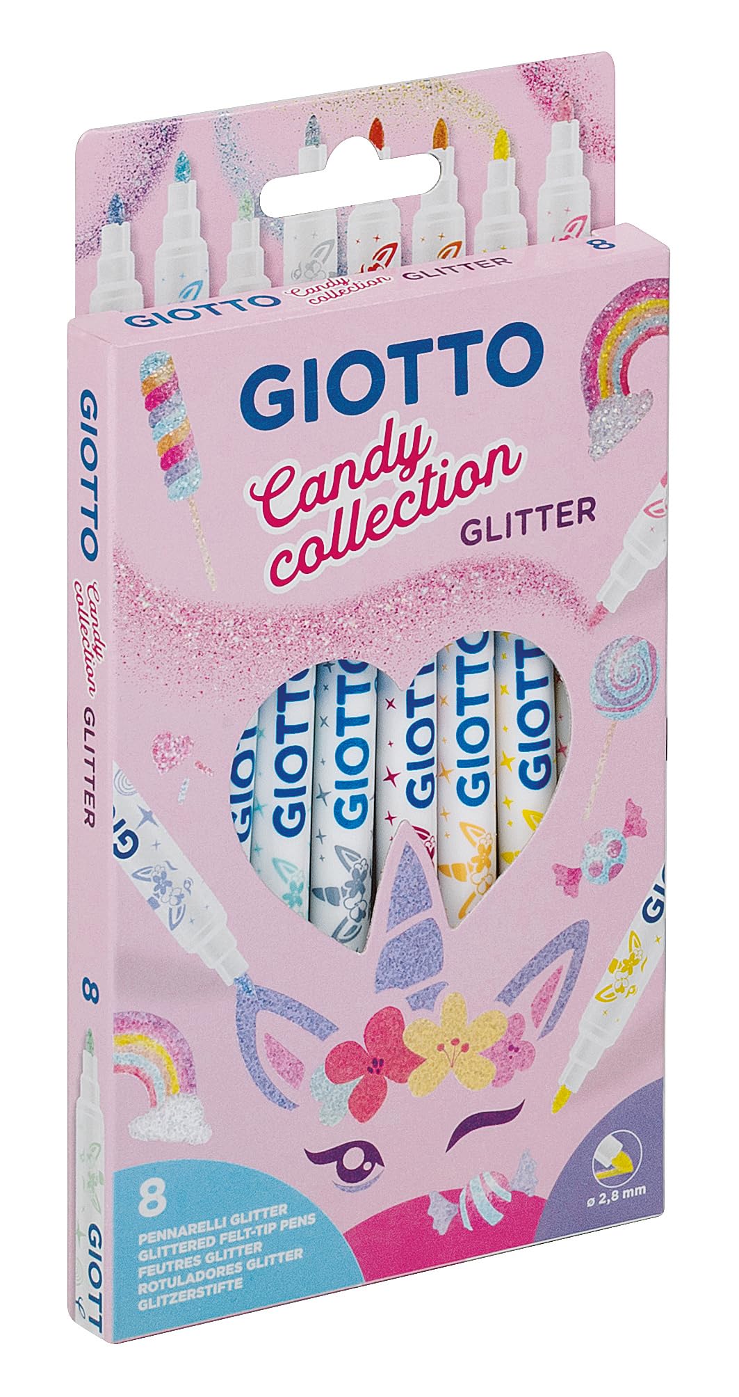 GIOTTO Turbo Glitter Felt Tip Pens - 8 Assorted Pastel Colours | Fine Anti-Retraction Tip 2