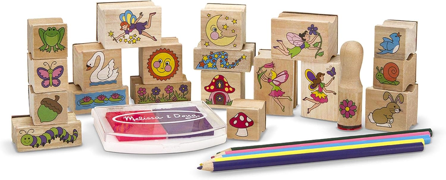 Melissa & Doug Stamp-a-Scene Fairy Garden - Wooden Stamp Set for Kids 4+ 1