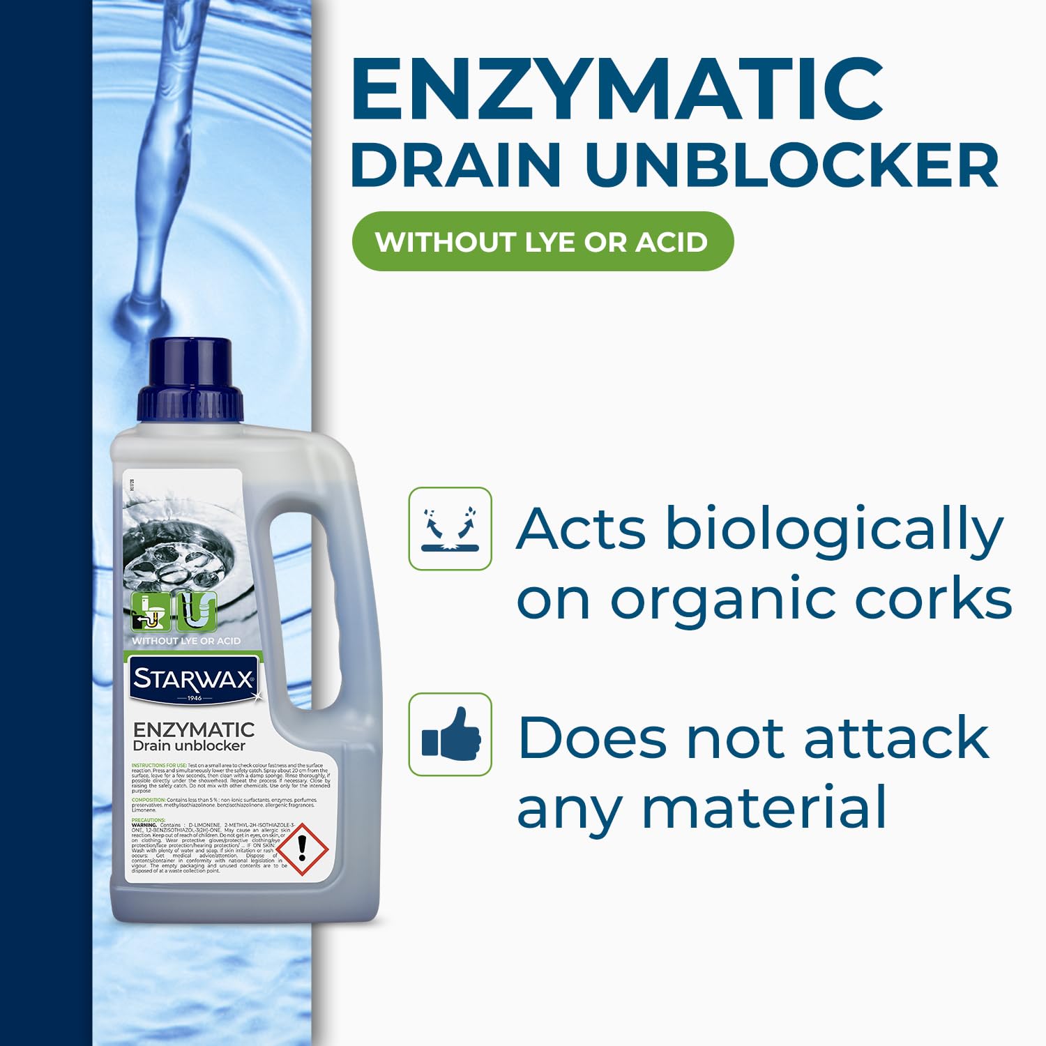 STARWAX Biological Drain Cleaner - Acid Free Unclogging for Toilets & Drains | 1 Litre 2