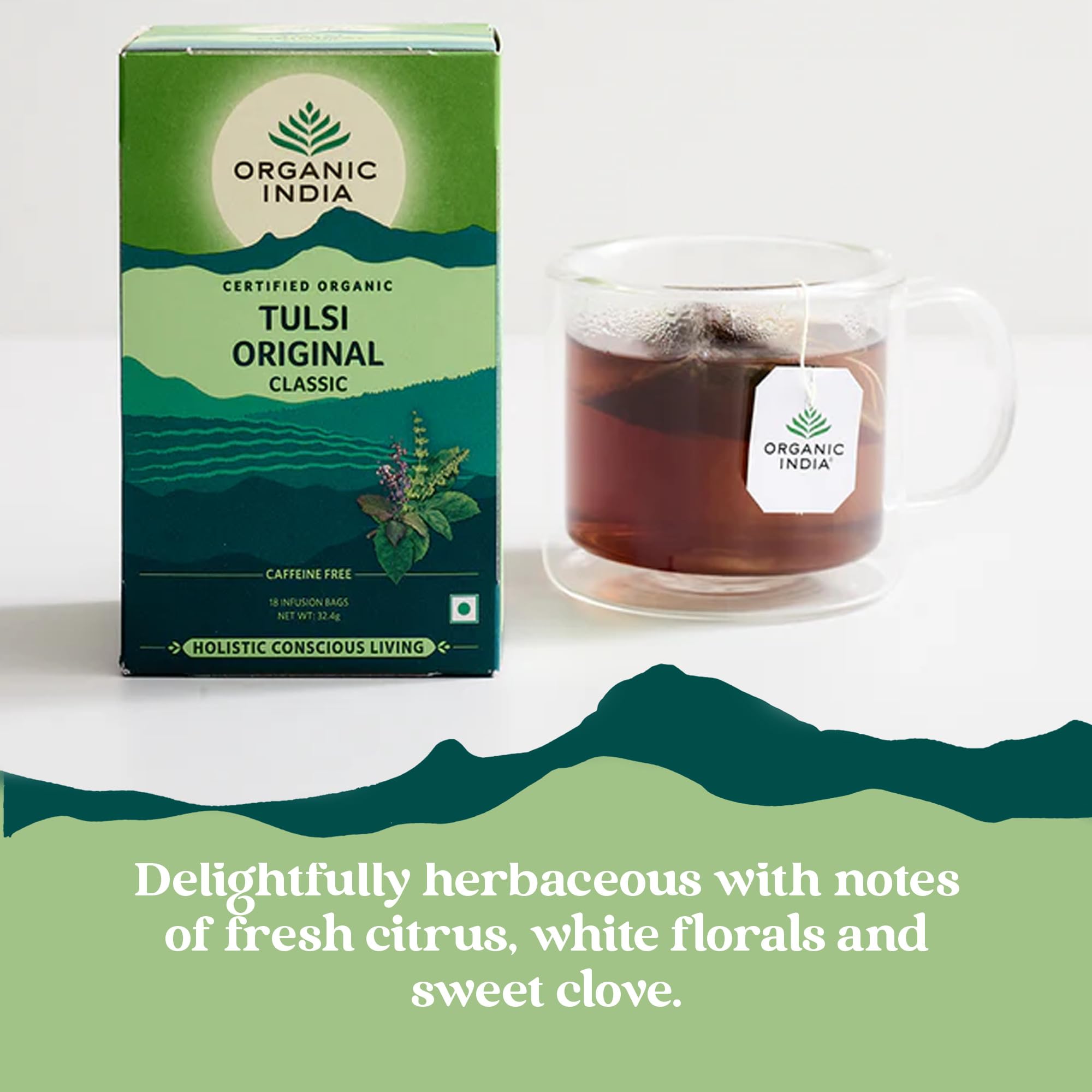 ORGANIC INDIA Tulsi Original Blend Herbal Tea - Caffeine-Free, Organic, 25 Count Teabags 2