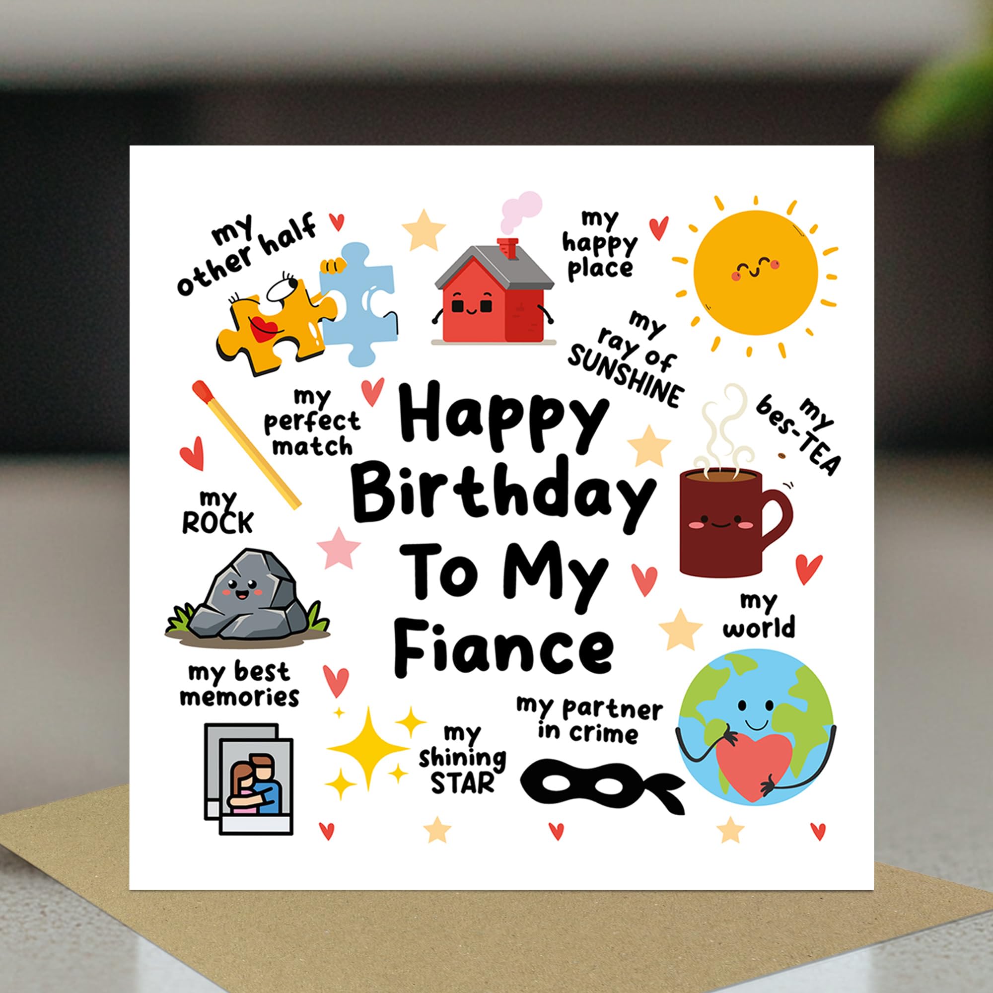 RED OCEAN Happy Birthday To My Fiance Card with Kraft Envelope | Handmade in England | 350gsm Matte Card 3