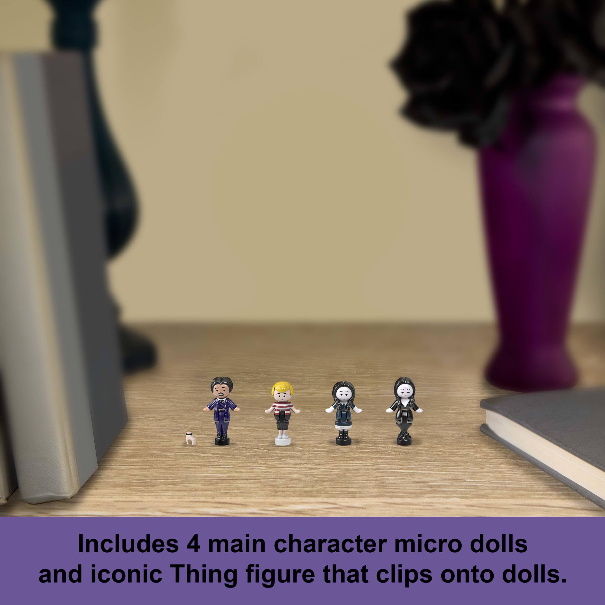 Polly Pocket The Addams Family Collector Playset - 4 Dolls & Haunted Mansion Compact for Ages 4-10 3