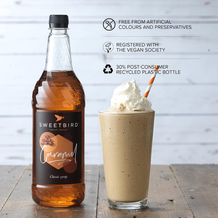 Sweetbird Caramel Syrup | 1 Litre | Beverage Syrup for Coffee, Lattes & Frappés
