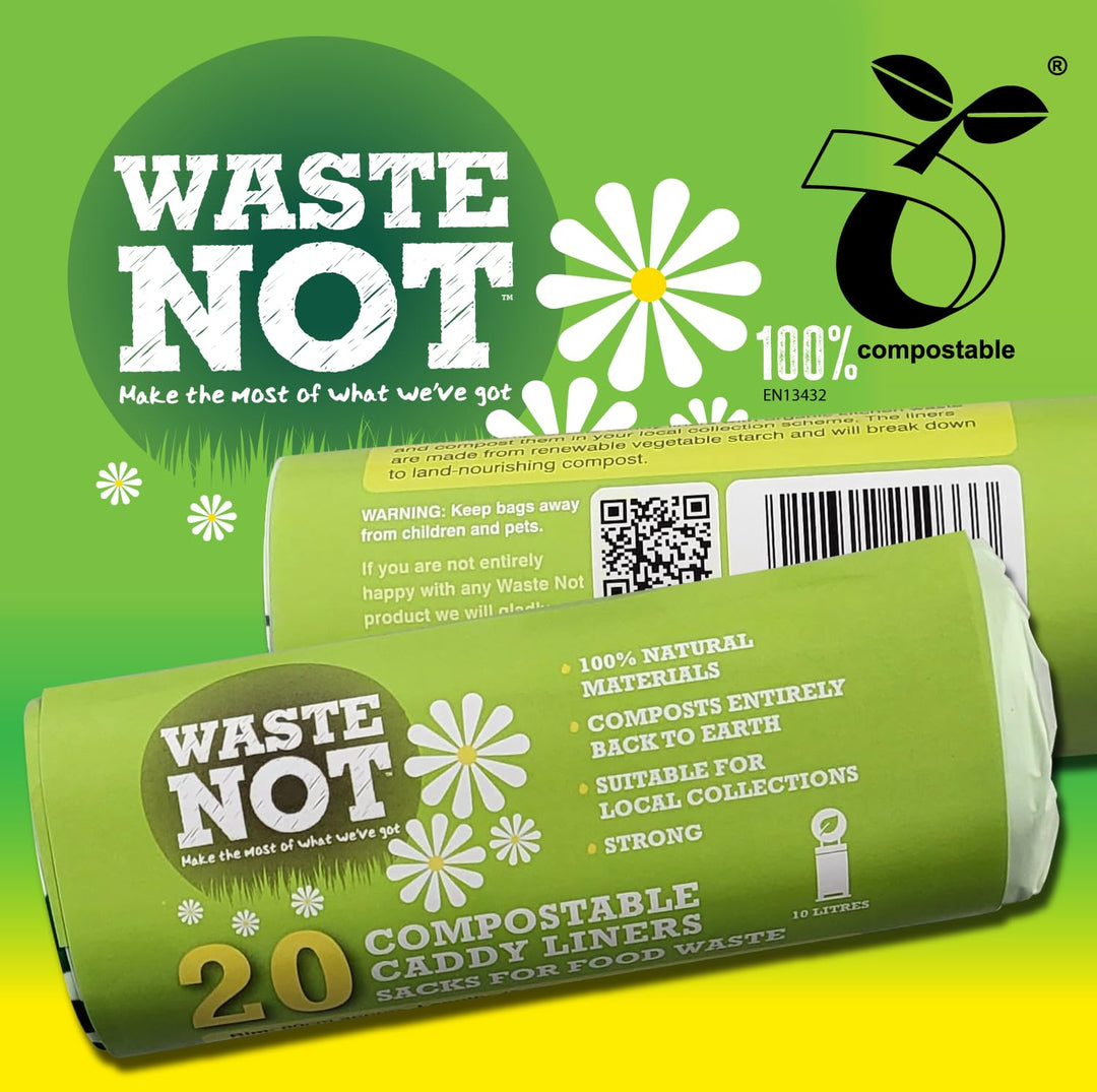 Waste Not Compostable Caddy Liners, 100% Natural Vegetable Starch, 100% Biodegradable, 20-Pack