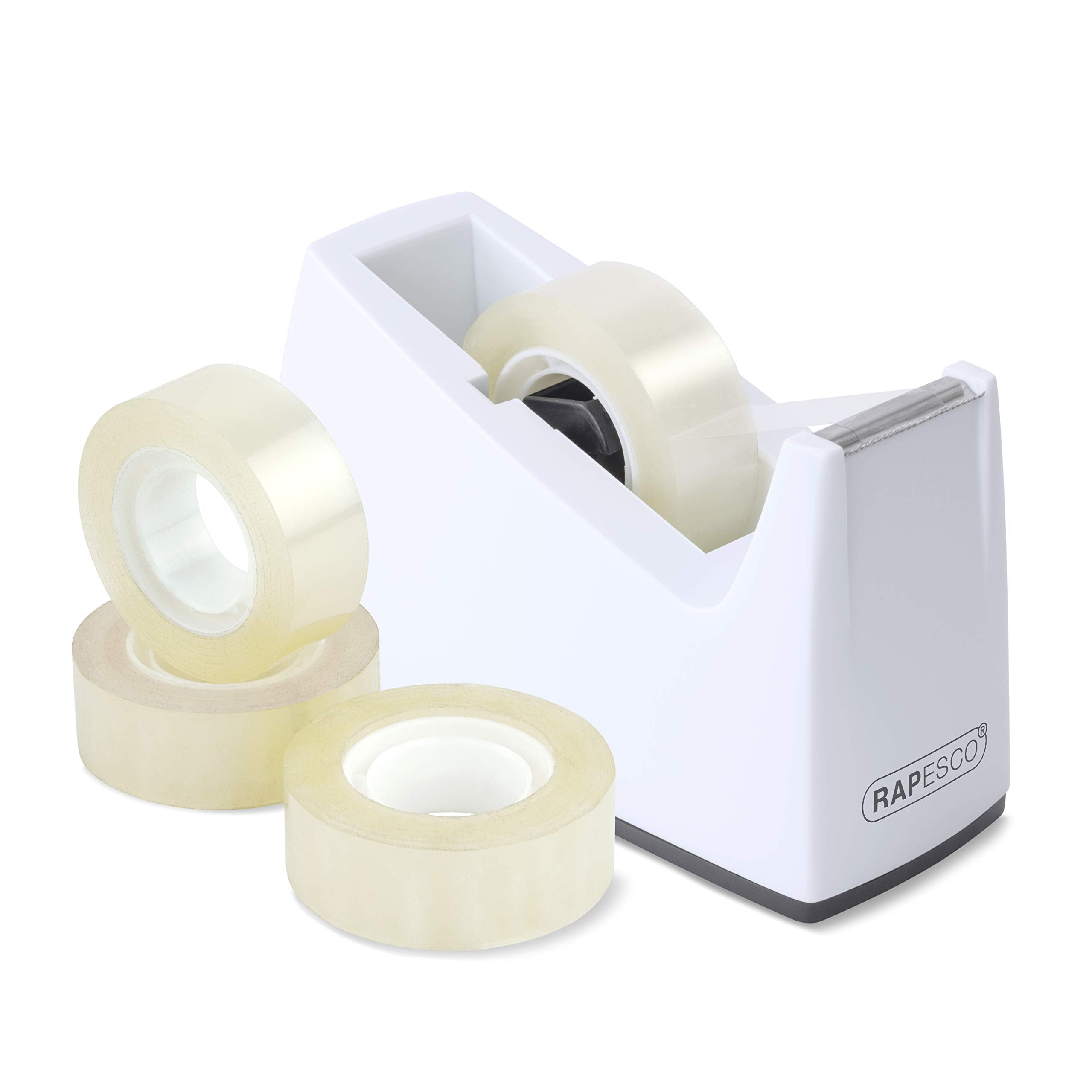 Rapesco 1620 Desktop Tape Dispenser with 4 Rolls of 33m Tape | White Plastic 1