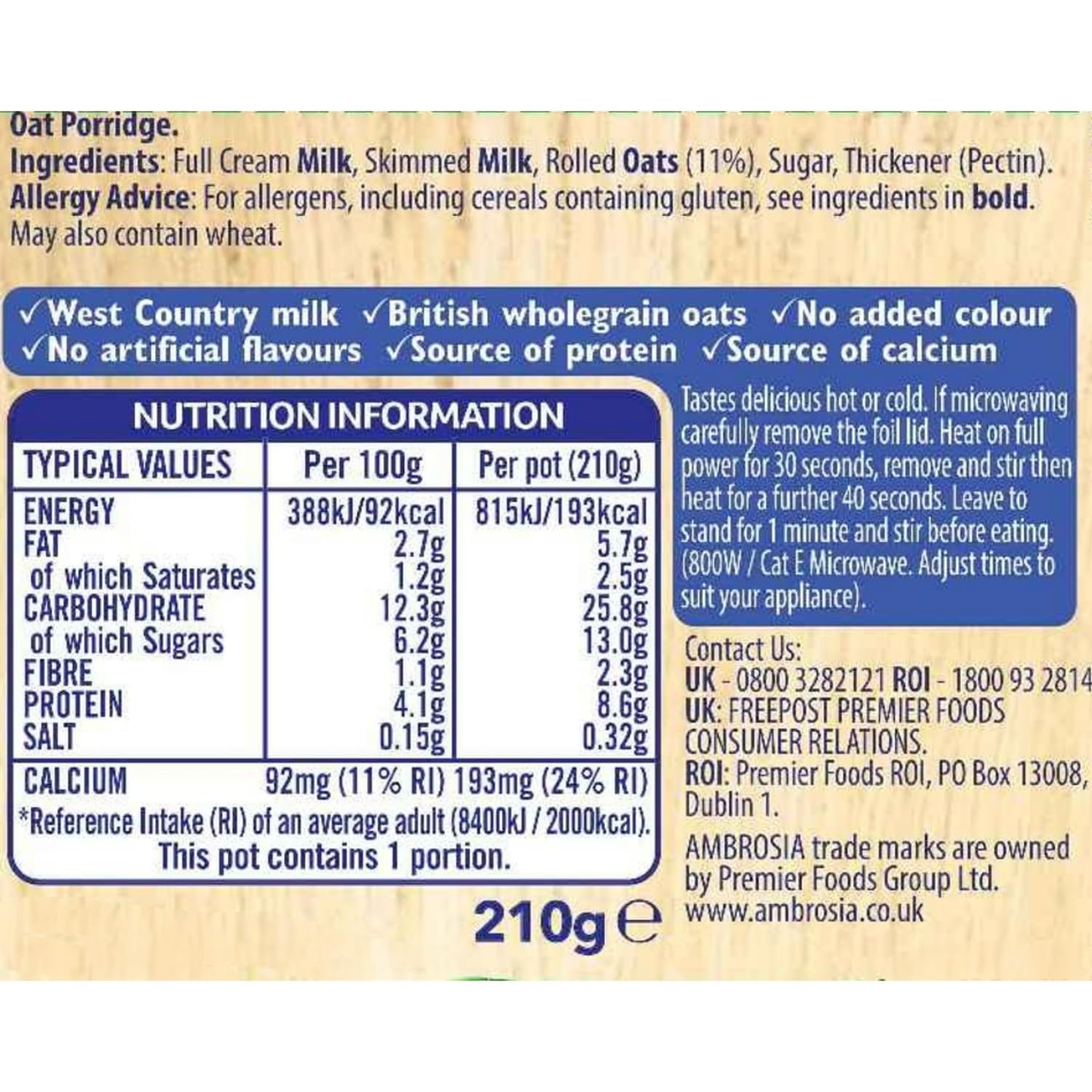 Ambrosia Original Ready to Eat Porridge Pots - British Wholegrain Oats | 210g Pots (6 Pack) 2