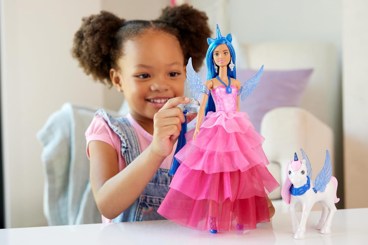 Barbie Unicorn Toy - 65th Anniversary Alicorn Doll with Blue Hair & Pink Gown