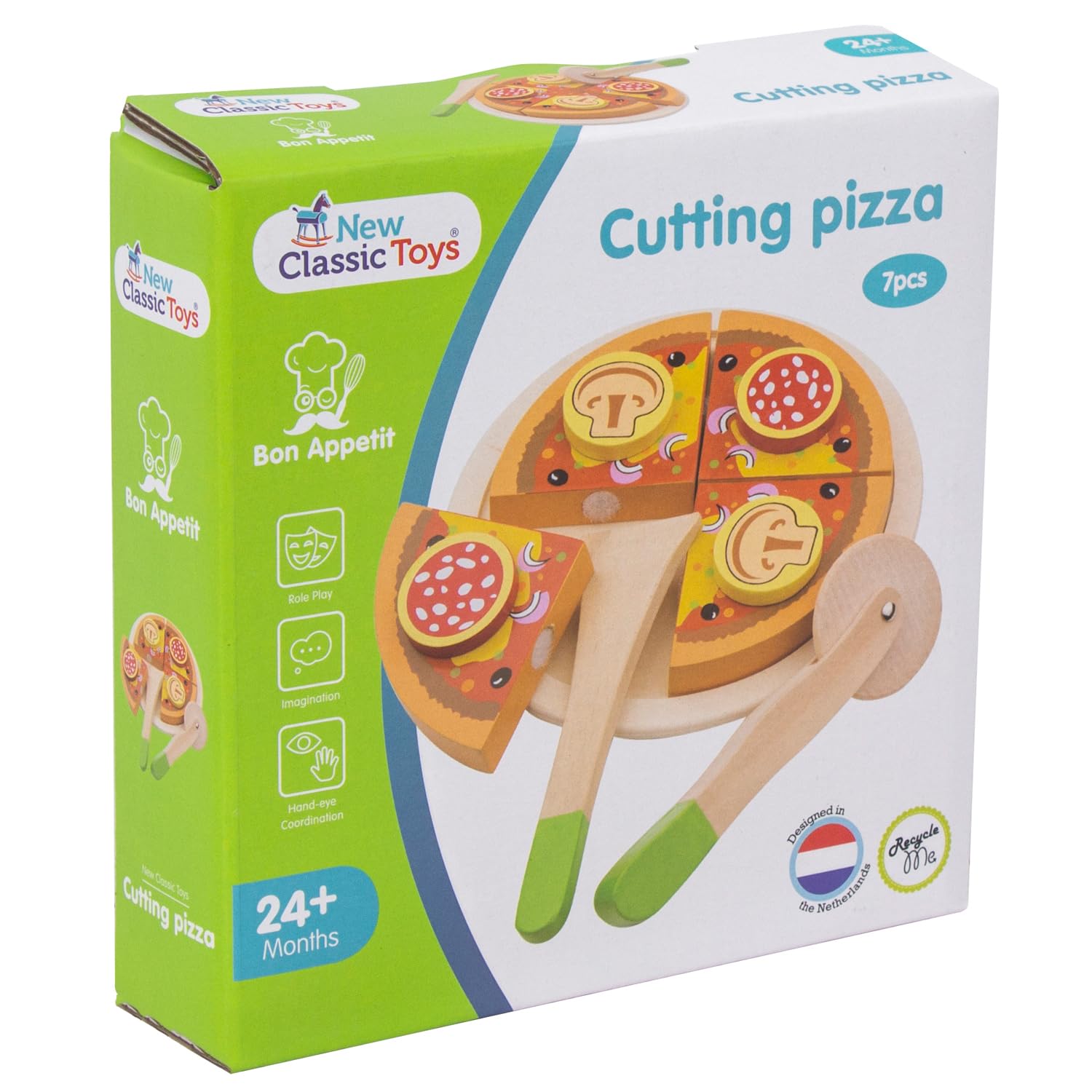 New Classic Toys 10586 Wooden Pretend Play Pizza Cutting Set - Educational Pretend Food for Toddlers & Kids, Ages 2+ 8