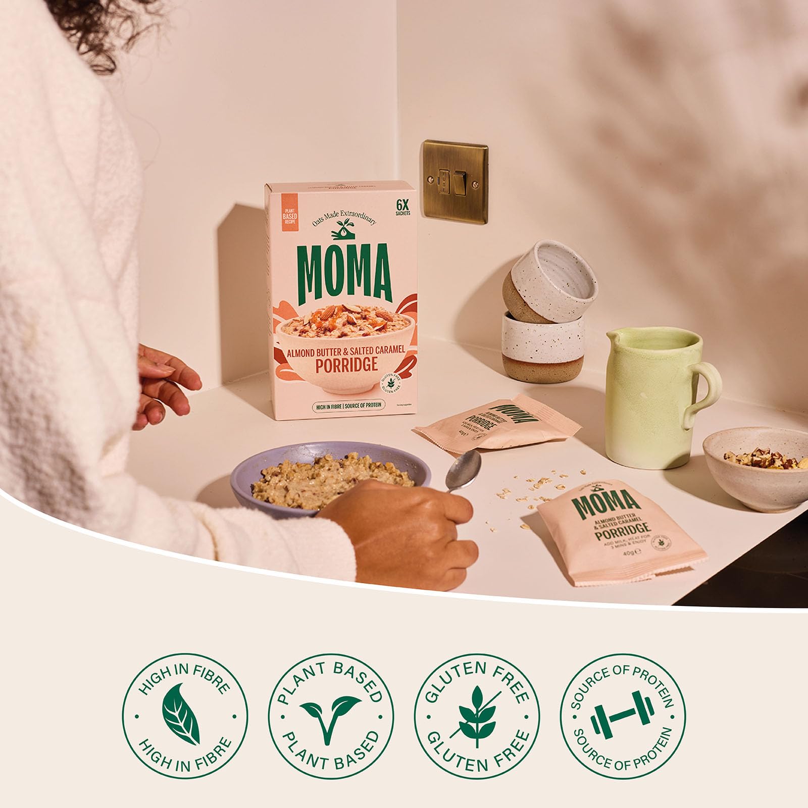 MOMA Almond Butter & Salted Caramel Porridge Sachets - 30 x 40g - Made with British Oats 2