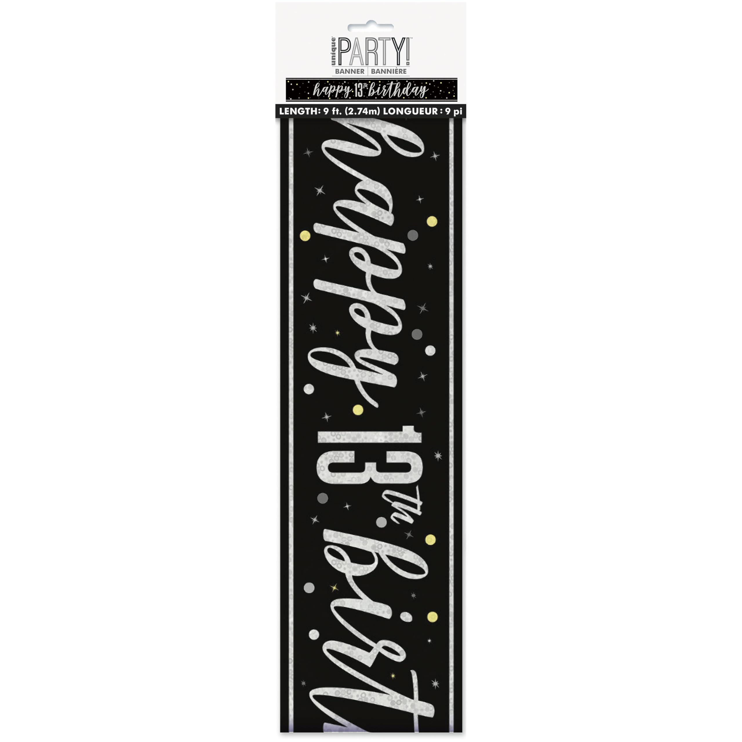 Unique Glitz Black 13th Birthday Banner - 2.74m Foil 2