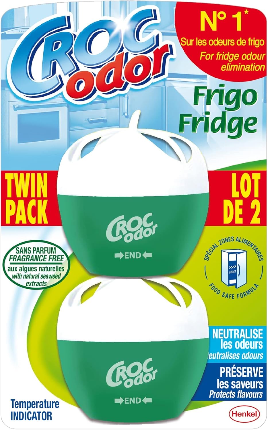 Croc Odor - Fridge Deodoriser Twin Pack, Unscented, Food Safe Formula with Natural Seaweed Extract