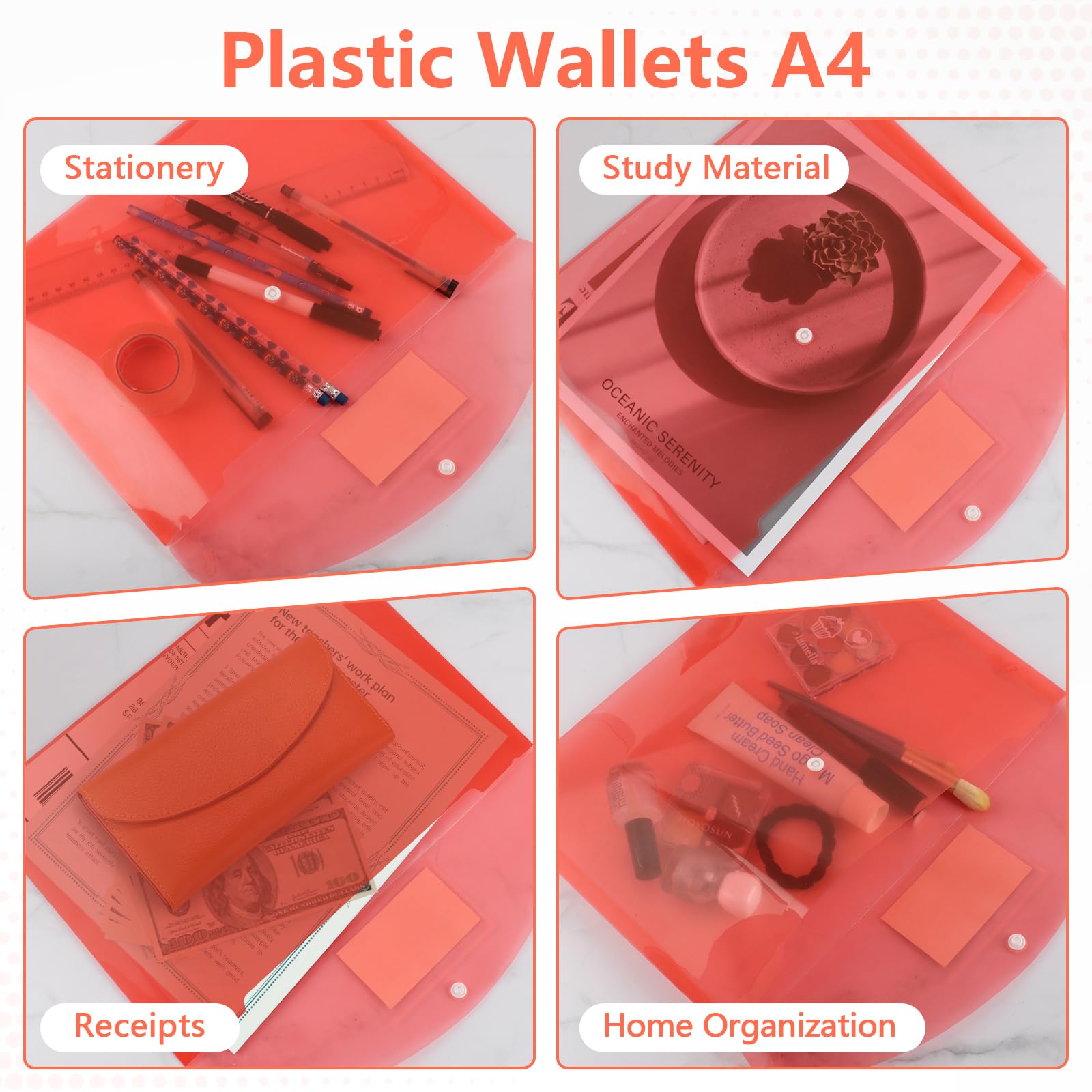 MOXYOY Plastic Wallets A4, 7PCS, Waterproof Document Folders with Label Pocket and Press-Stud Closure 6