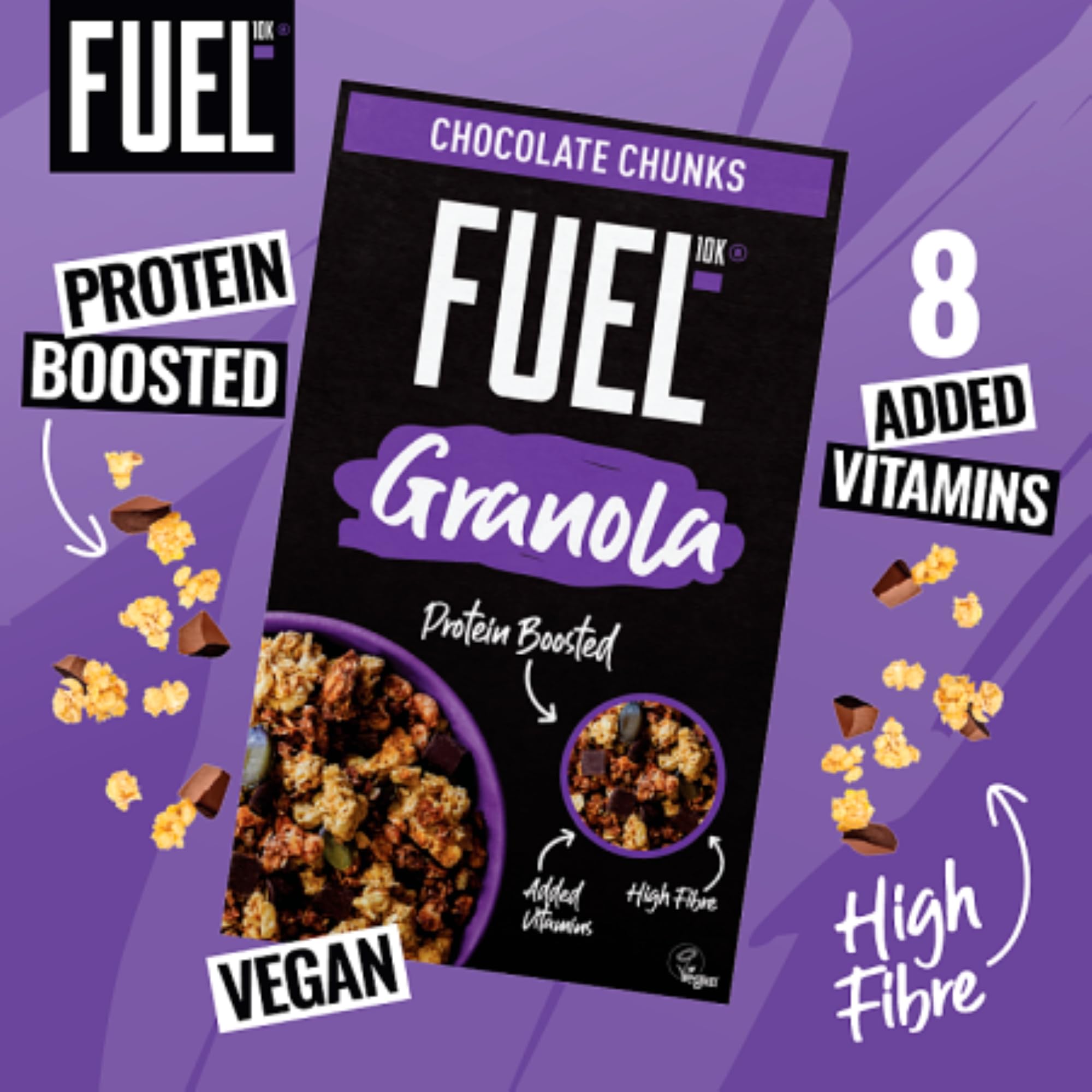 FUEL10K Chocolate Chunks Protein Granola Breakfast Cereal - High Protein, Chunky Granola with Dark Chocolate 2