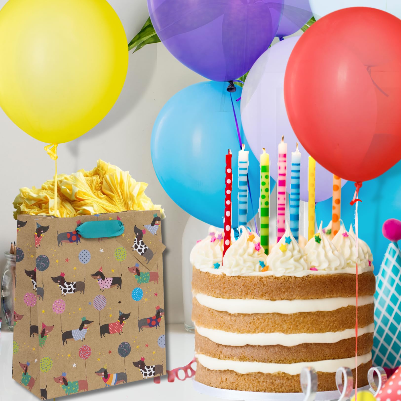 Ballyhoo Medium Happy Birthday Gift Bag Sausage Dog Kraft | 25.3 x 21.5 x 10.2 cm