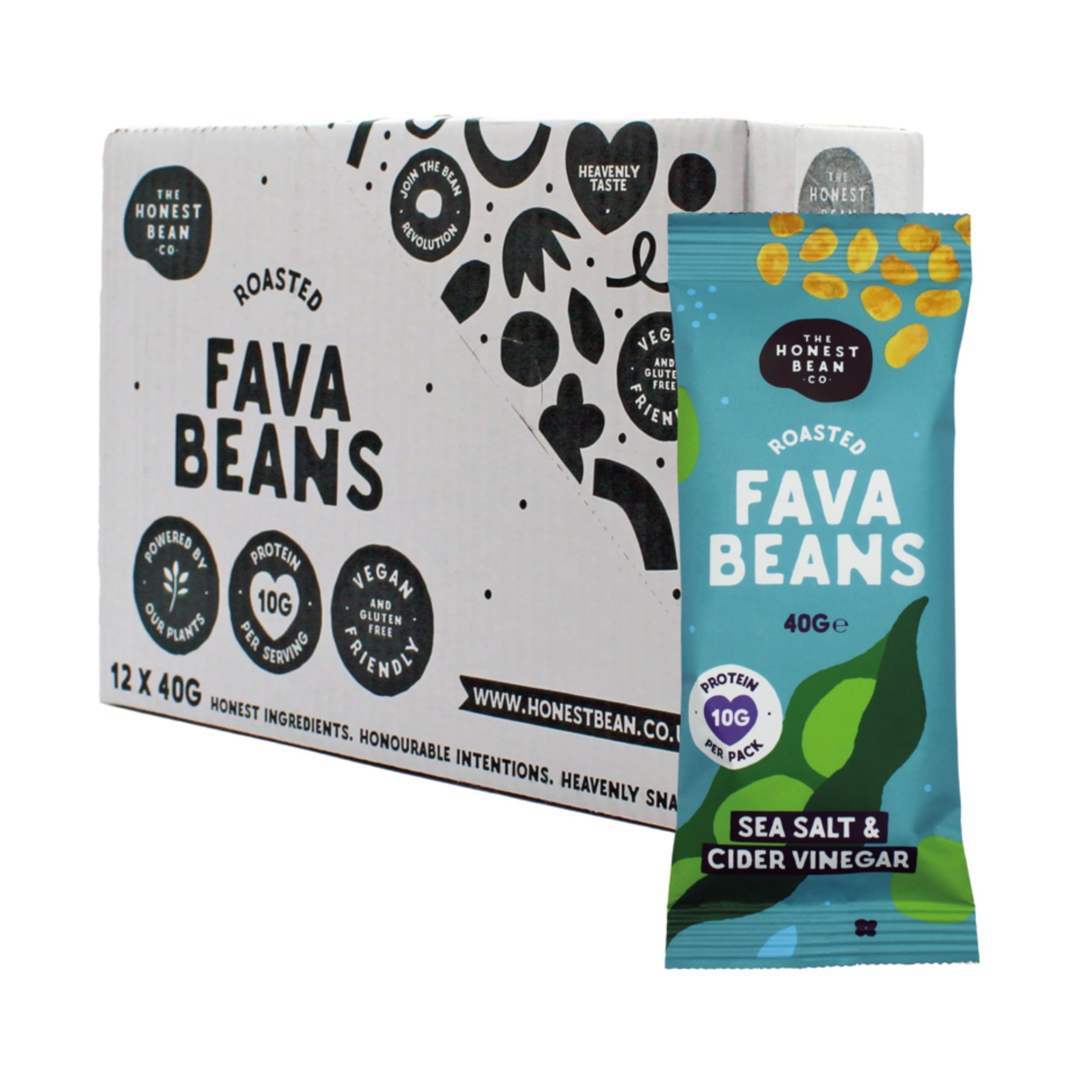 The Honest Bean Co Roasted Fava Beans, Salt & Vinegar - 40g (Pack of 12) 1