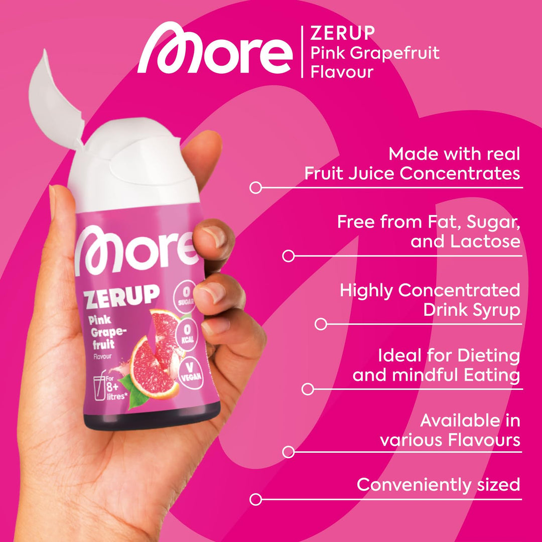 MORE Zerup Pink Grapefruit Zero Calorie Syrup with Real Fruit Extracts, 6 oz