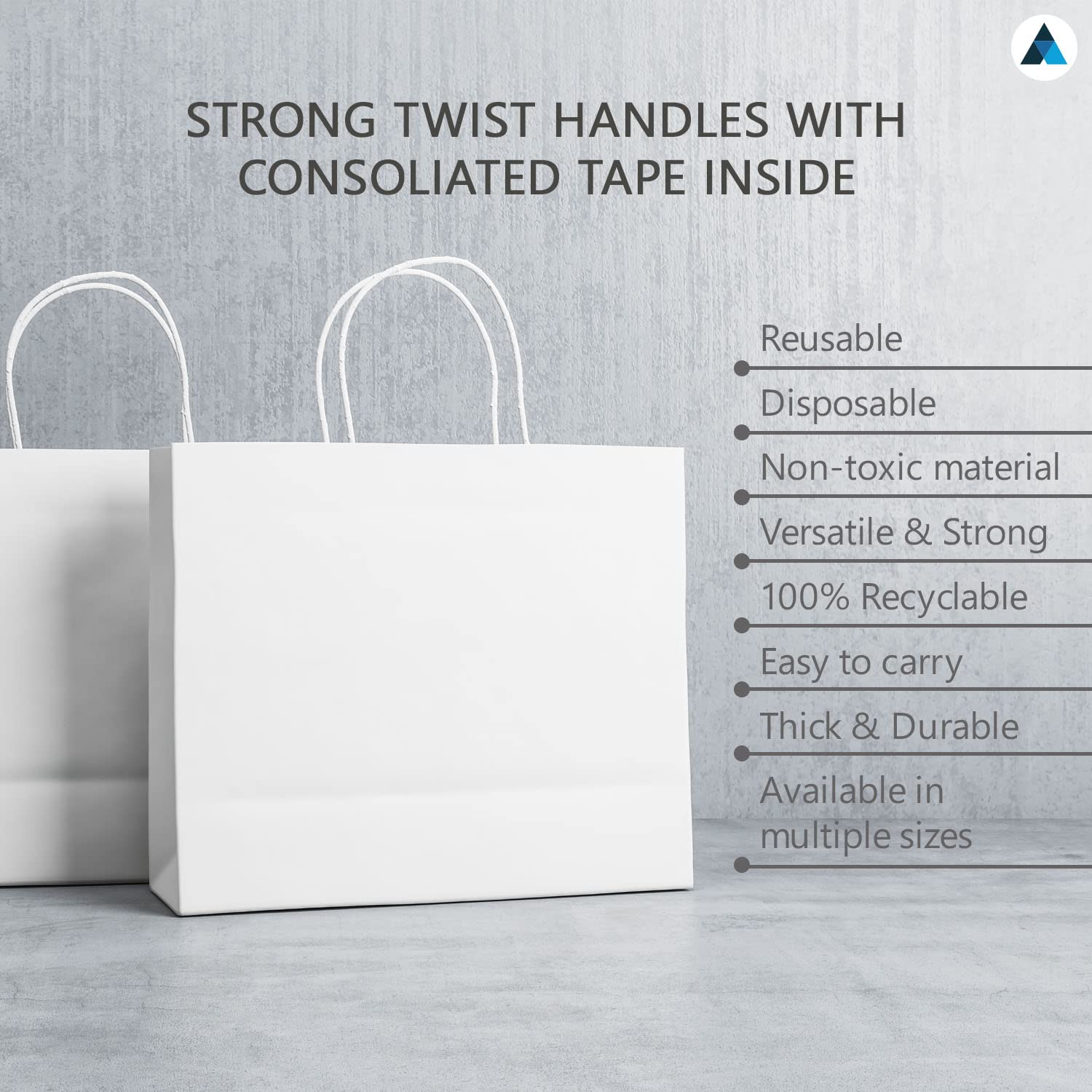 Nationwide Paper White Paper Gift Bags with Handles - Extra Large (320x220x280mm) | 20 Pack 3