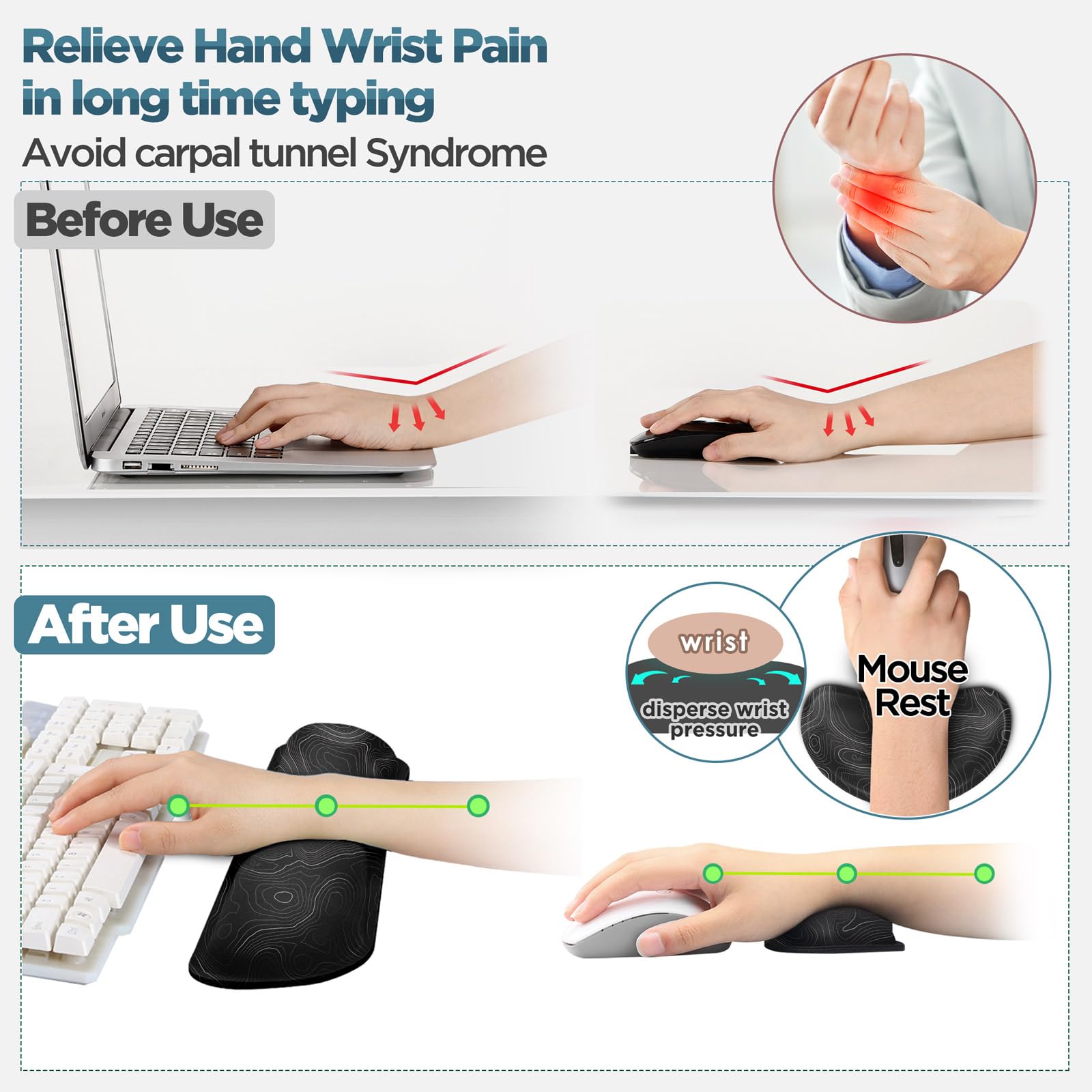 Gimars Silky Gel Memory Foam Wrist Rest for Keyboard and Mouse | 3CM Ultra Thick Ergonomic Support 4