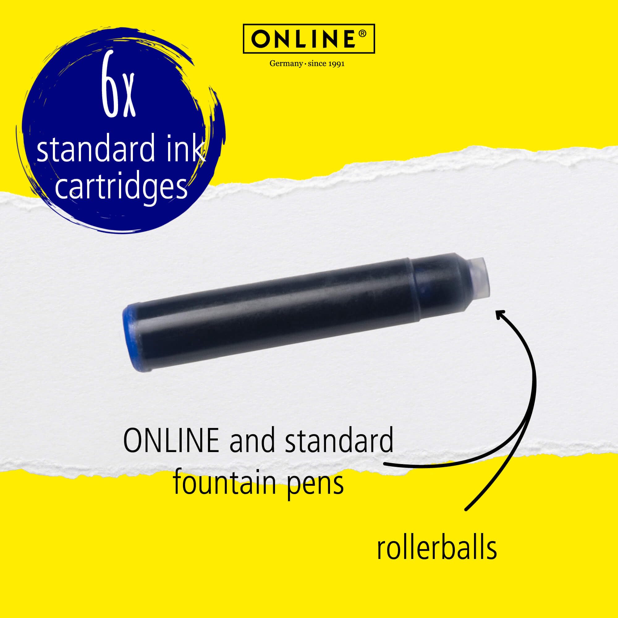 Online Pen Refills - Royal Blue Ink Cartridges for Standard Fountain Pens | Box of 6 2