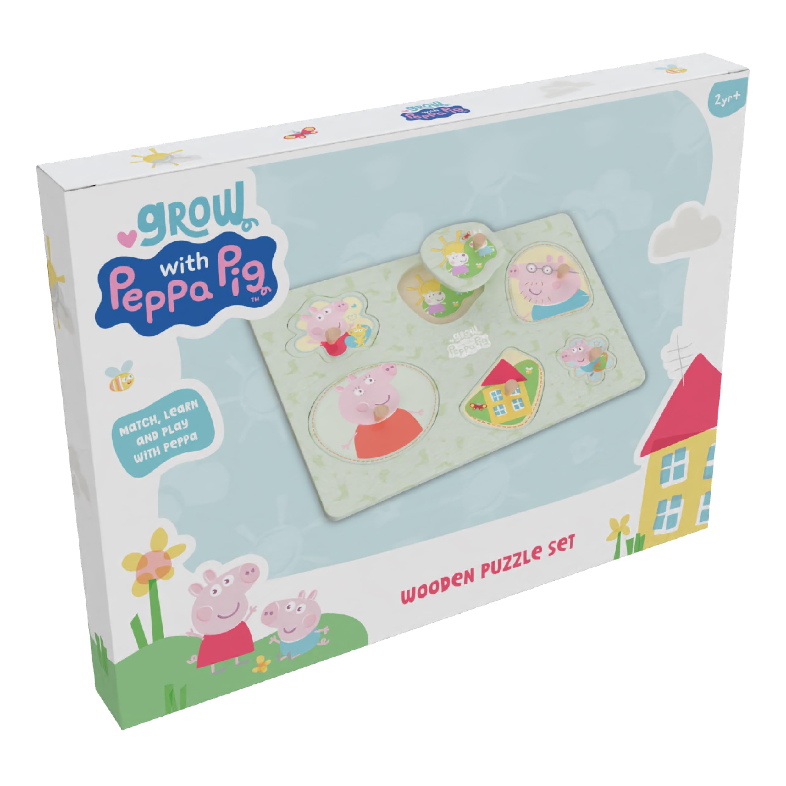 Peppa Pig Wooden Puzzle for Toddlers 12+ Months with Easy-Grip Handles | 6 Shapes 6