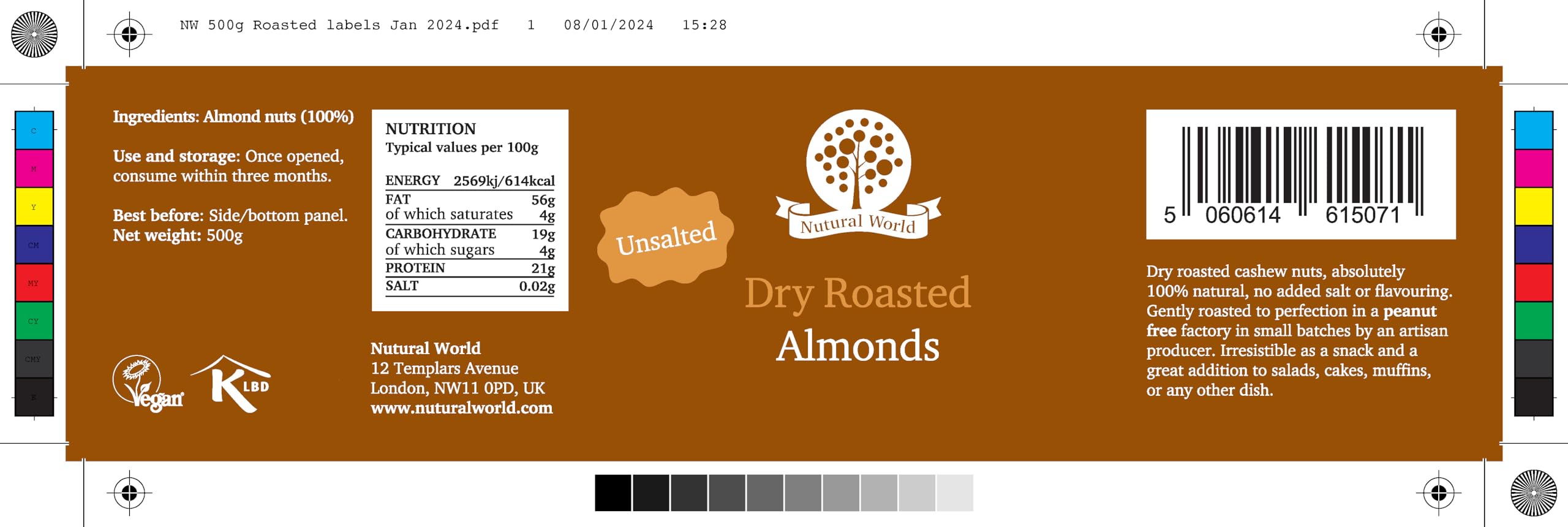 Nutural World Dry Roasted Whole Almonds - Unsalted | 500g Pack | Kosher Certified 2