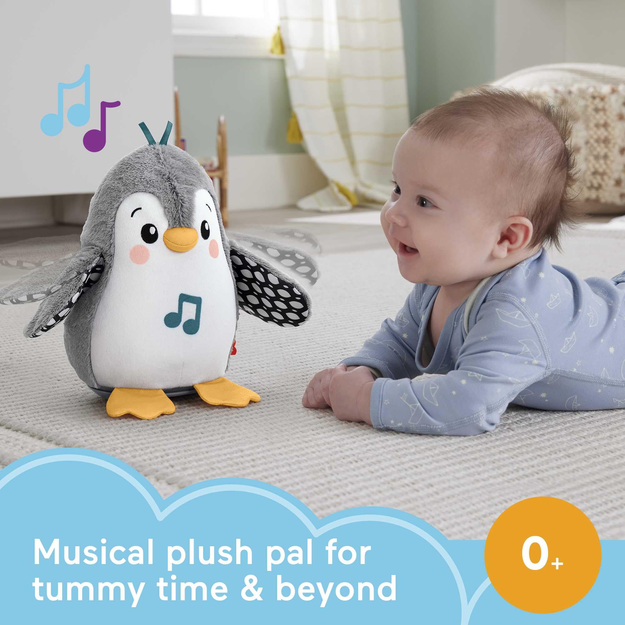 Fisher-Price Flap & Wobble Penguin - Plush Musical Tummy Time Toy for Newborns 0+ Months 3