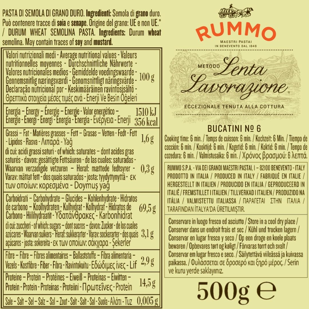 Rummo Bucatini No.6 Pasta - Authentic Italian Flavour | 500g | Long Pasta 3