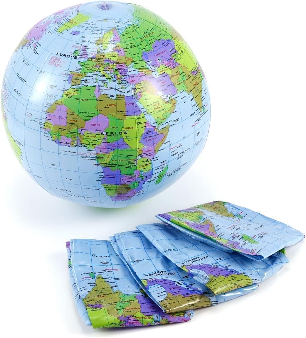 SHATCHI Inflatable World Globe - 15"/38cm Educational Geography Ball for Kids and Teachers