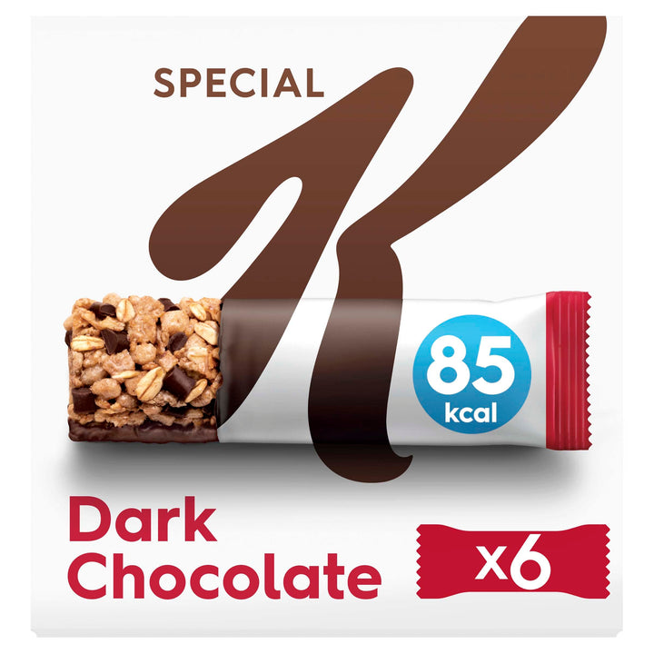 Special K Dark Chocolate Cereal Bars, 6 x 21.5g - High Fibre, Wholewheat Flakes with Dark Chocolate Drizzle