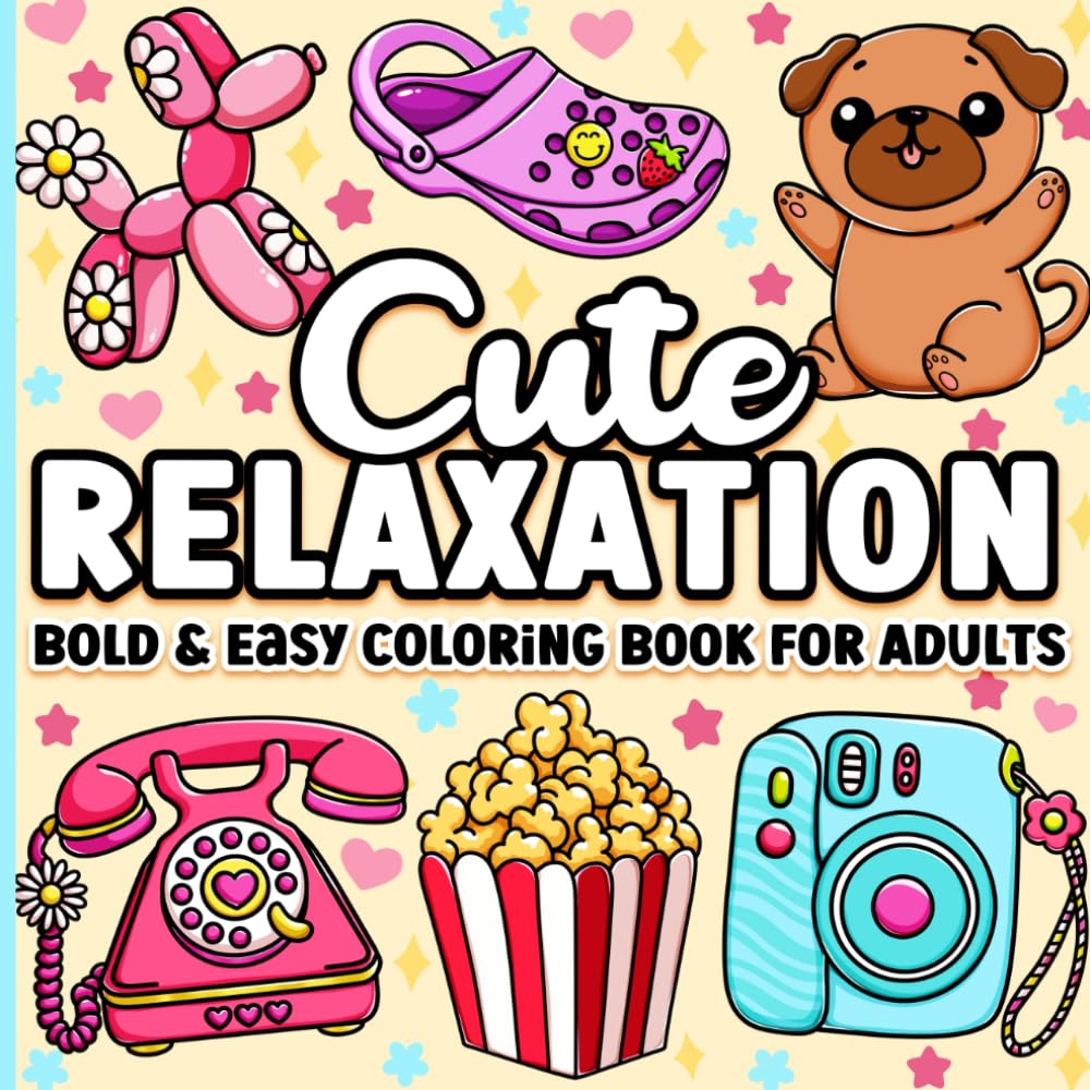 Blue Jewel Books / BJB Publishing Bold and Easy Coloring Book for Adults - Cute Groovy Relaxation | Paperback | 50 Pages 1