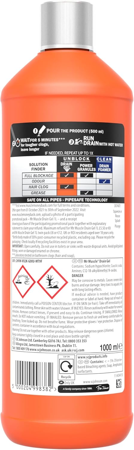 Mr Muscle - Power Gel Drain Unblocker Sink & Drain Cleaner