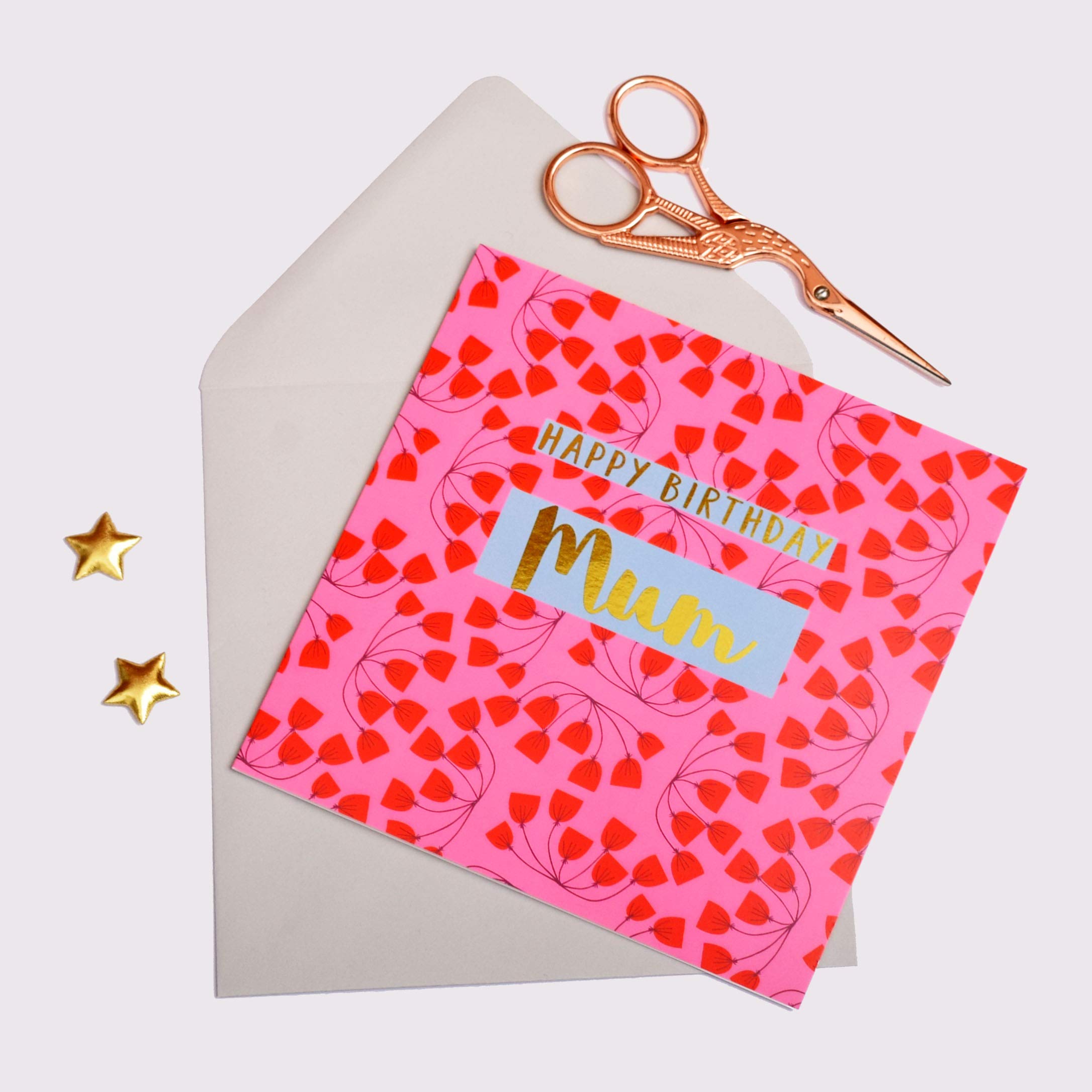 Claire Giles Greeting Cards Happy Birthday Mum Pink Flowers 150x150mm Gold Foil Blank Inside 2