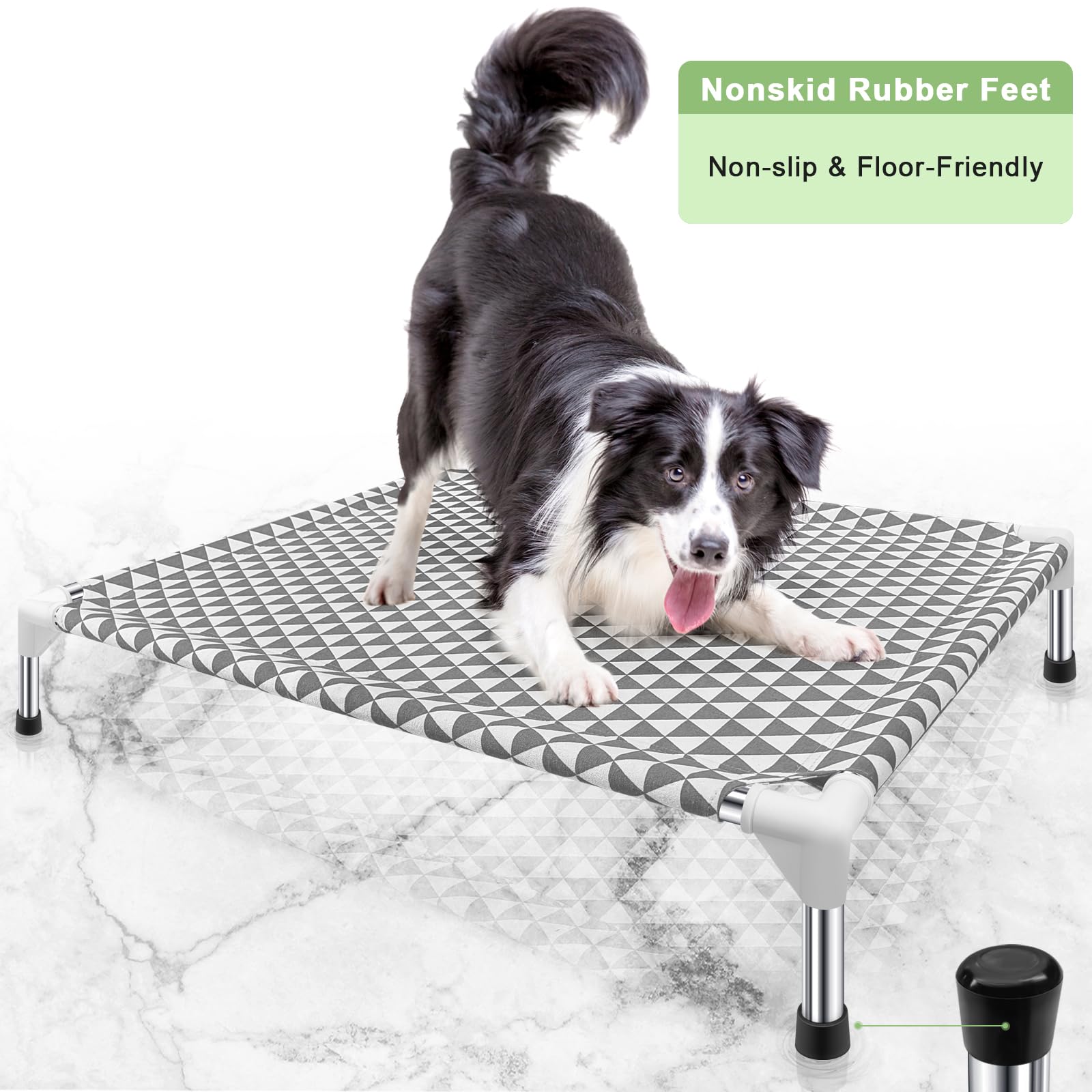 Kuntrust Elevated Outdoor Dog Bed - Breathable Cotton Fabric | Tool-Free Assembly | Grey 5