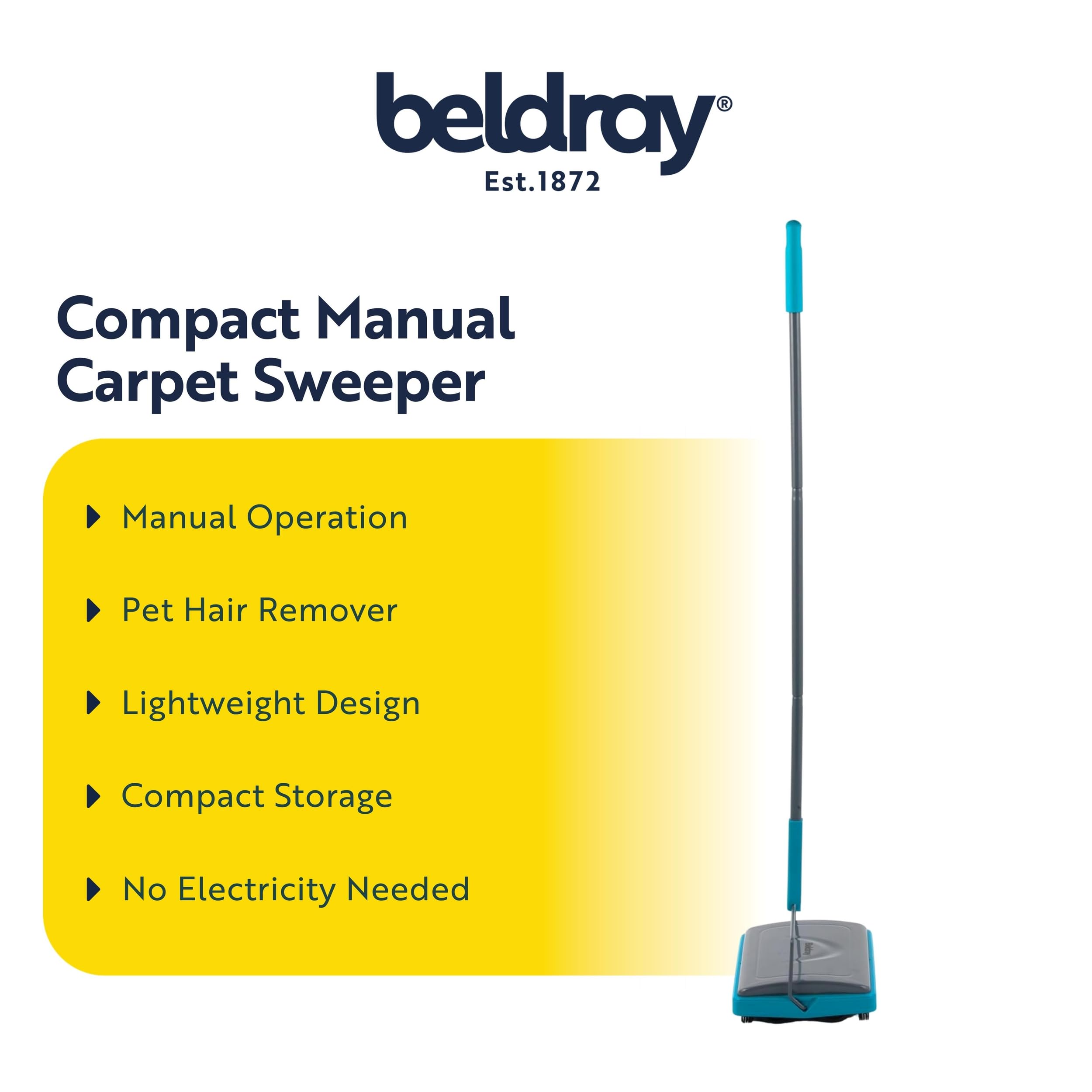Beldray LA024855TQ Manual Carpet Sweeper - Cordless, Lightweight, Turquoise | Removes Pet Hair