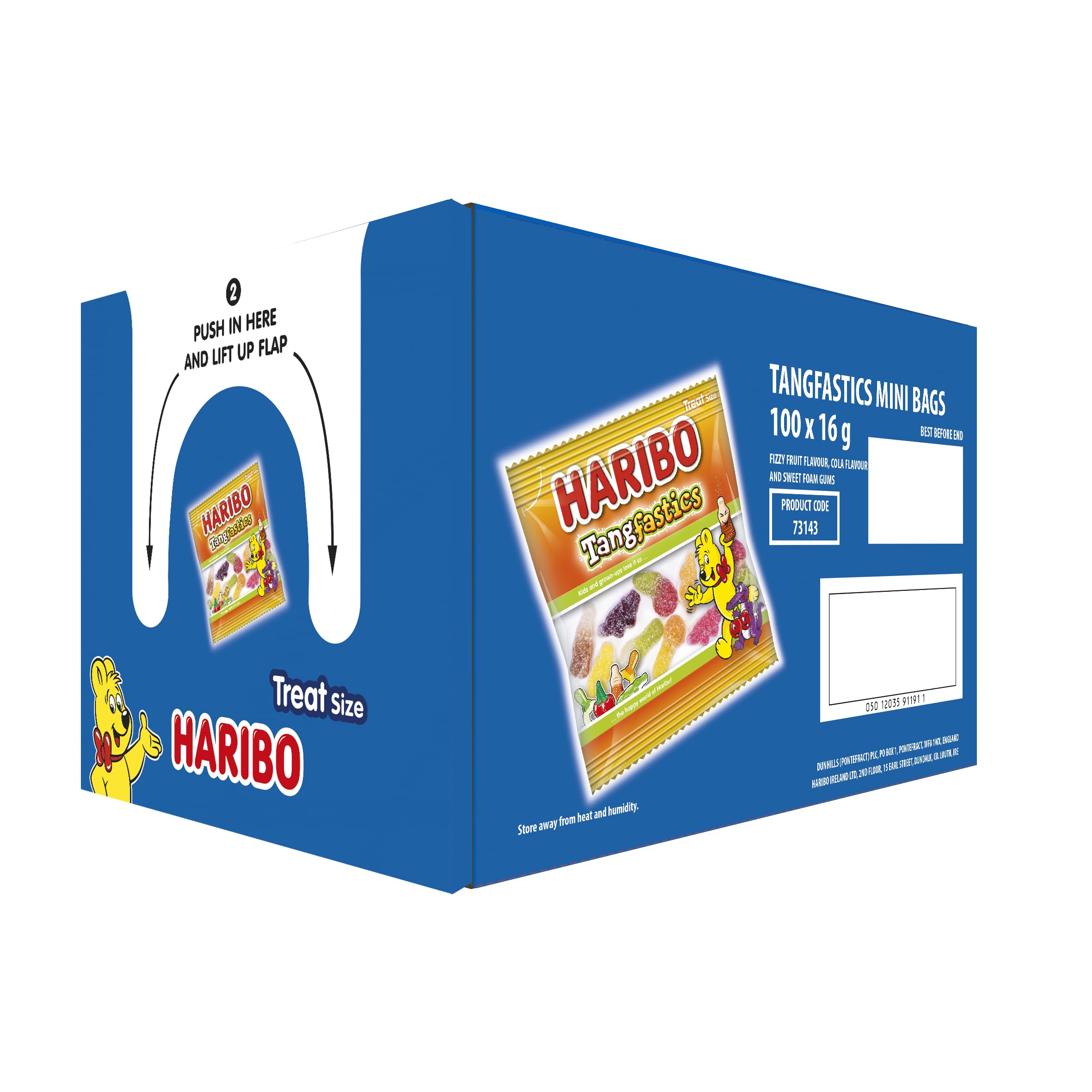 HARIBO Tangfastics Saure und sprudelnde Gummibonbons Multipack – 100 x 16 g Minibeutel