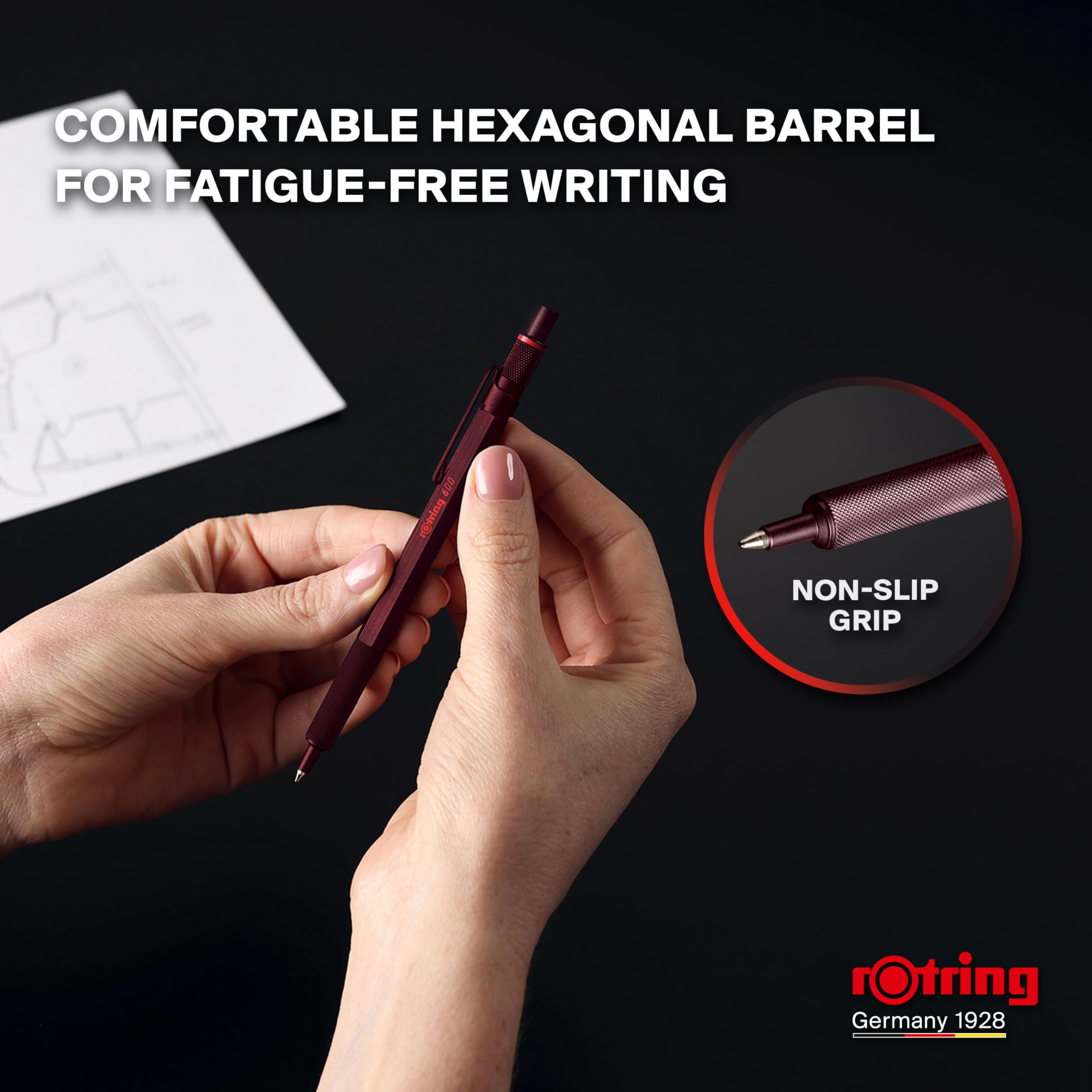 rOtring 600 Ballpoint Pen - All-Metal Body | Medium Point Black Ink | Knurled Grip 5