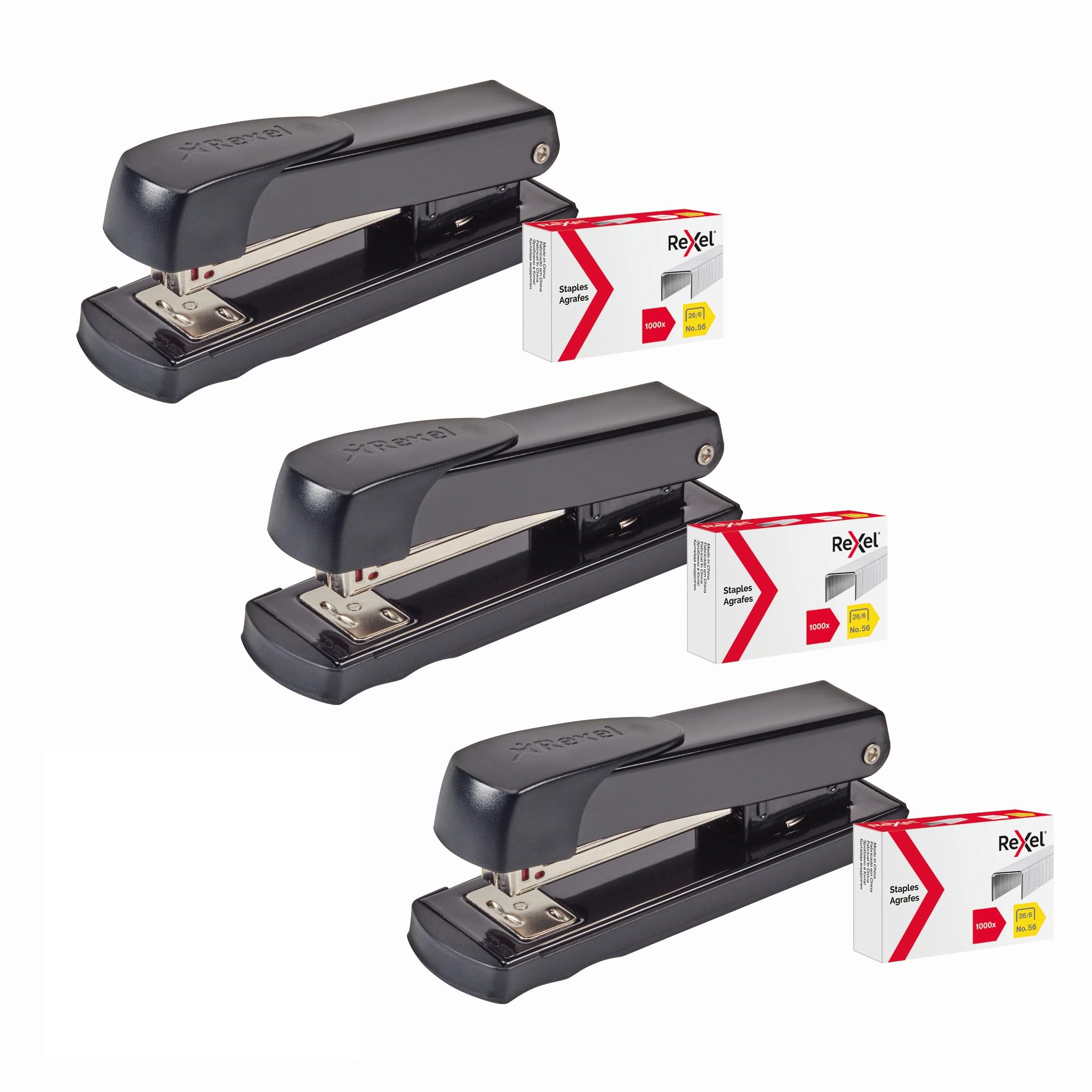 Rexel Meteor Half Strip Stapler - 20 Sheet Capacity, Metal Body, Black (3 Pack with Staples)