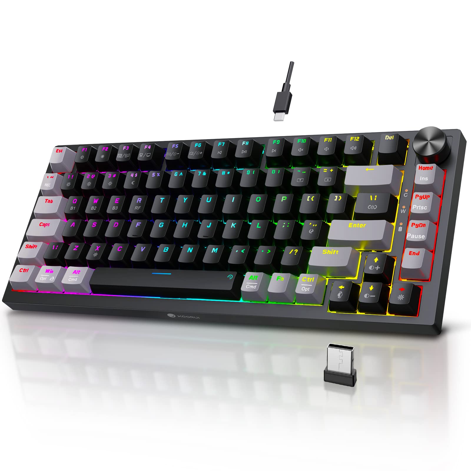 KOORUI MK082 82-Key Mechanical Gaming Keyboard - RGB Backlit, Wireless/Wired, 3-Mode Connectivity 1