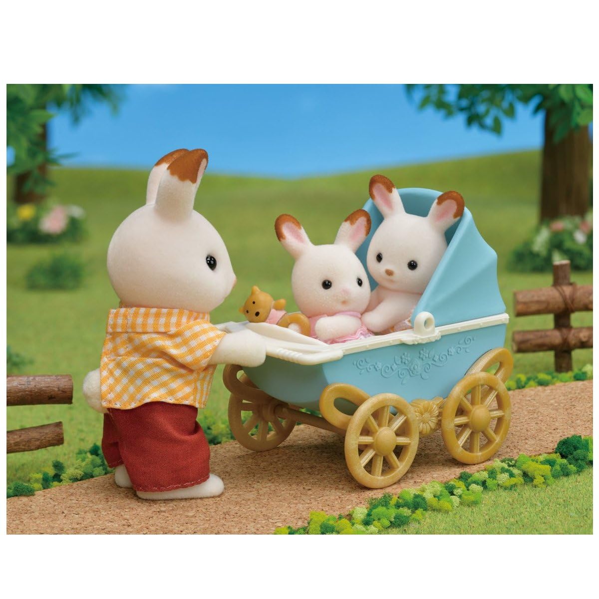 Sylvanian Families Chocolate Rabbit Twins Set - Includes Kabe & Breeze with Pram (Model 5432) 11