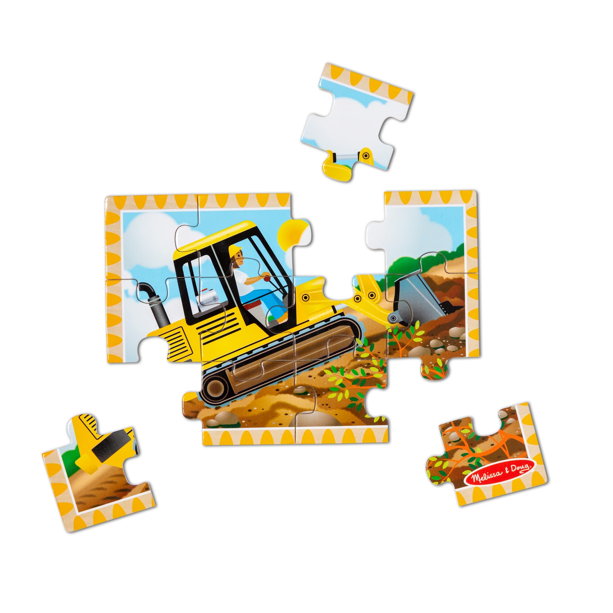Melissa & Doug Construction Vehicles 4-in-1 Wooden Jigsaw Puzzles Set | 4 x 12 Pieces | Ages 3-6 5