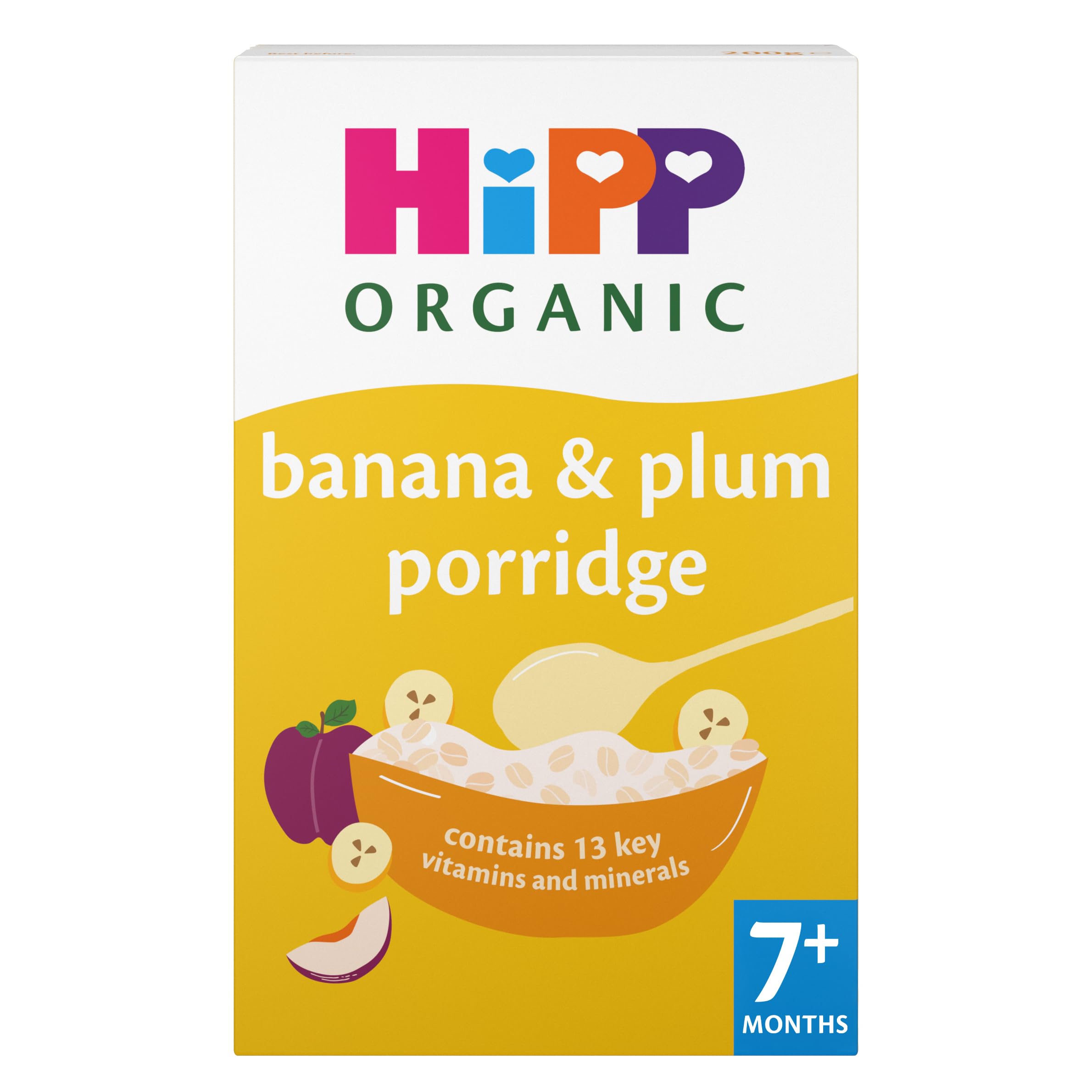 HiPP Organic Banana & Plum Porridge - 7+ Months, 200g (Pack of 4) | Rich in Iron & Calcium 1