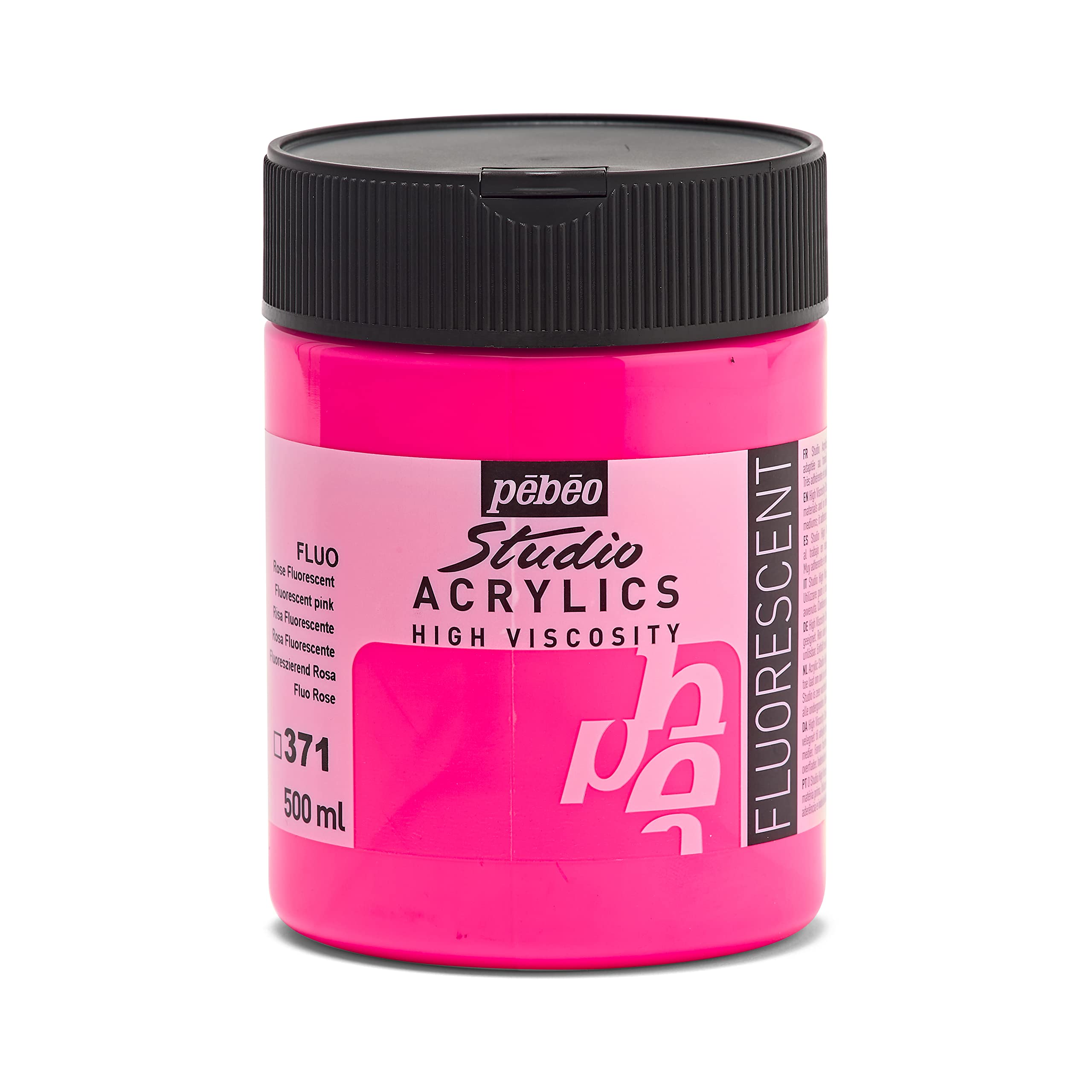 PEBEO Studio Acrylics Fine Acrylic Paint - Fluorescent Pink | 500ml Liquid | Matte Satin Finish 1