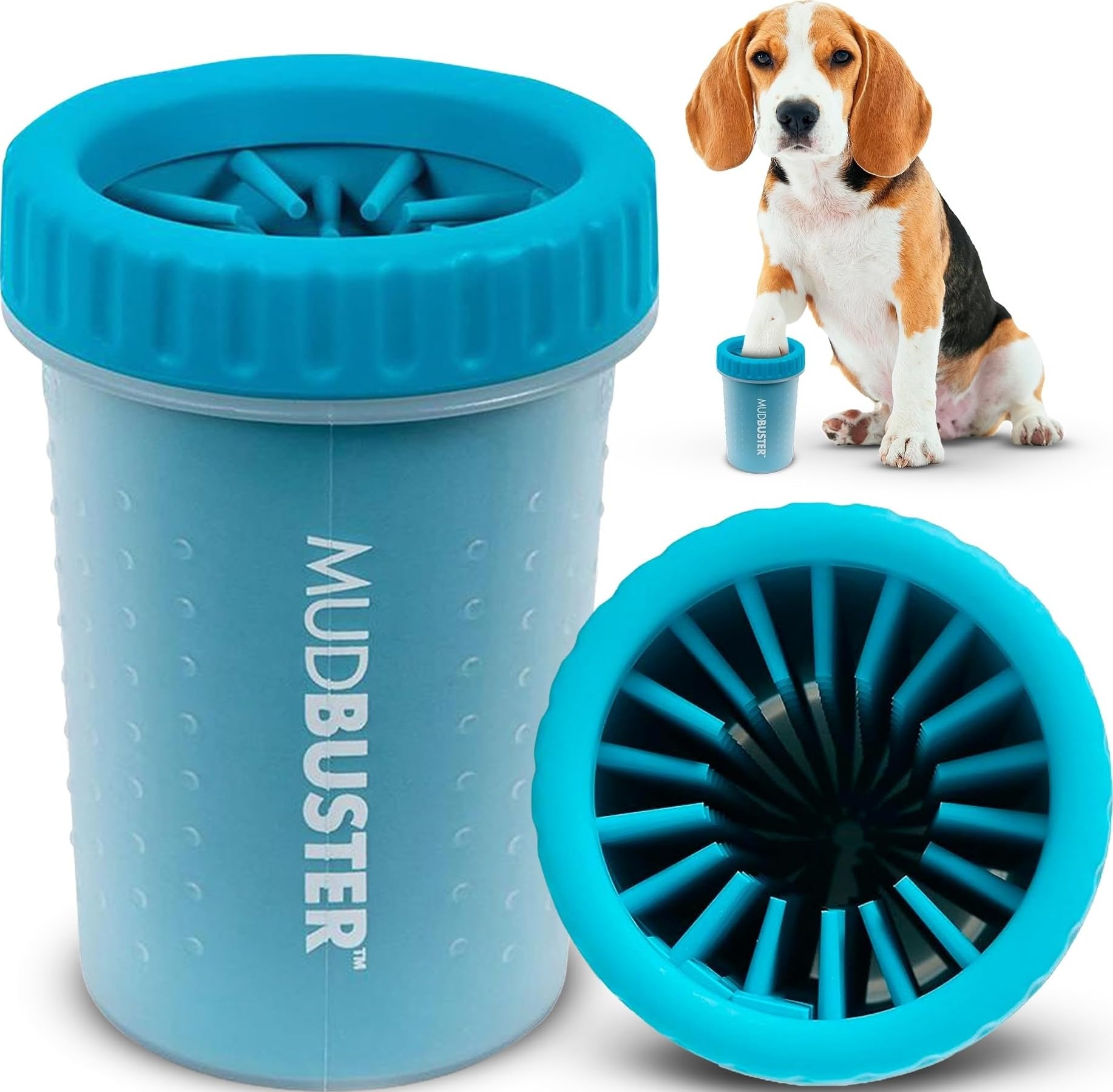 Dexas MudBuster Portable Dog Paw Cleaner - Medium Size, Blue Silicone Bristles 1
